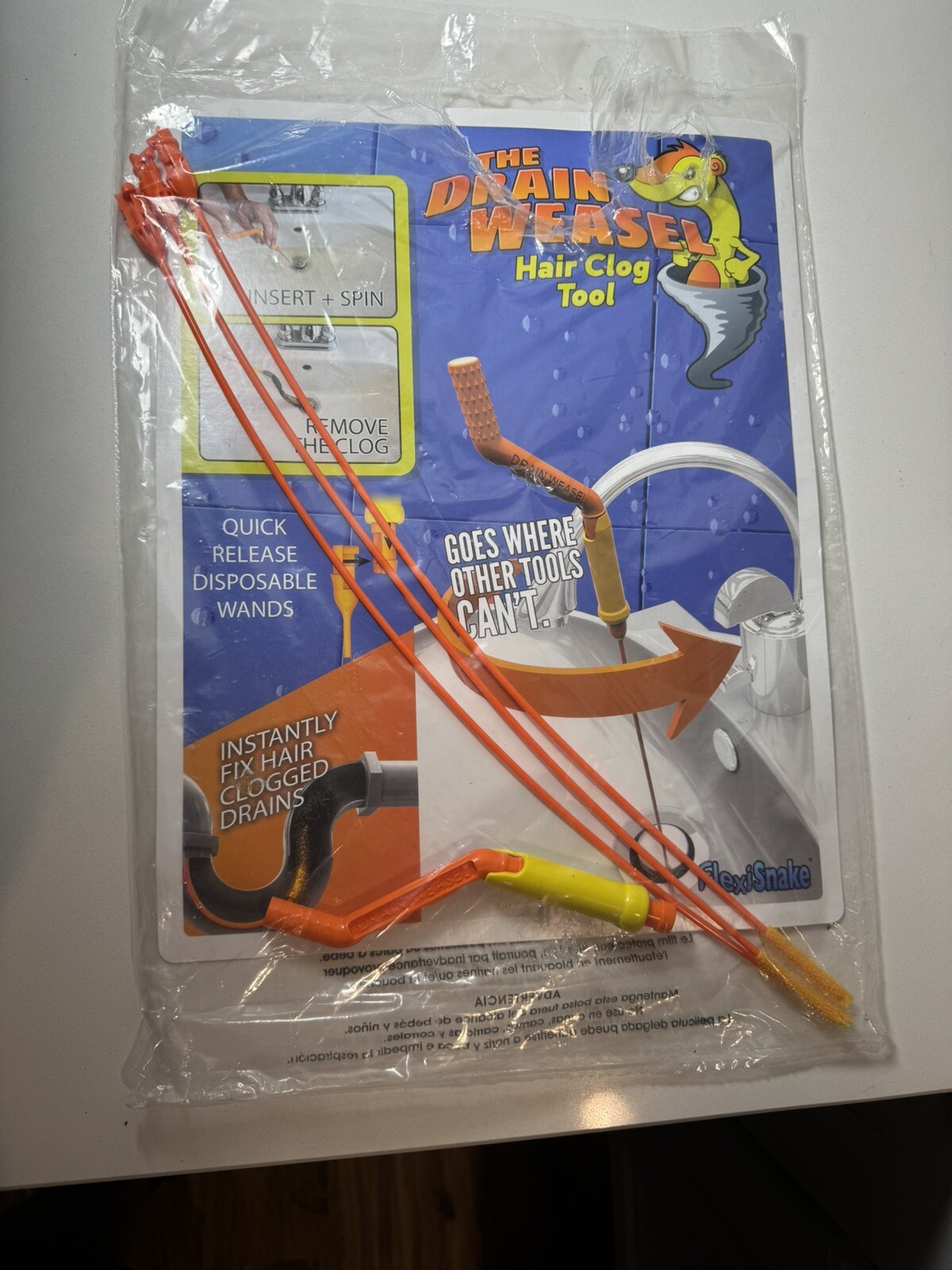 Flexisnake Drain Weasel Drain Clog Remover with Rotating Handle and Two Wands