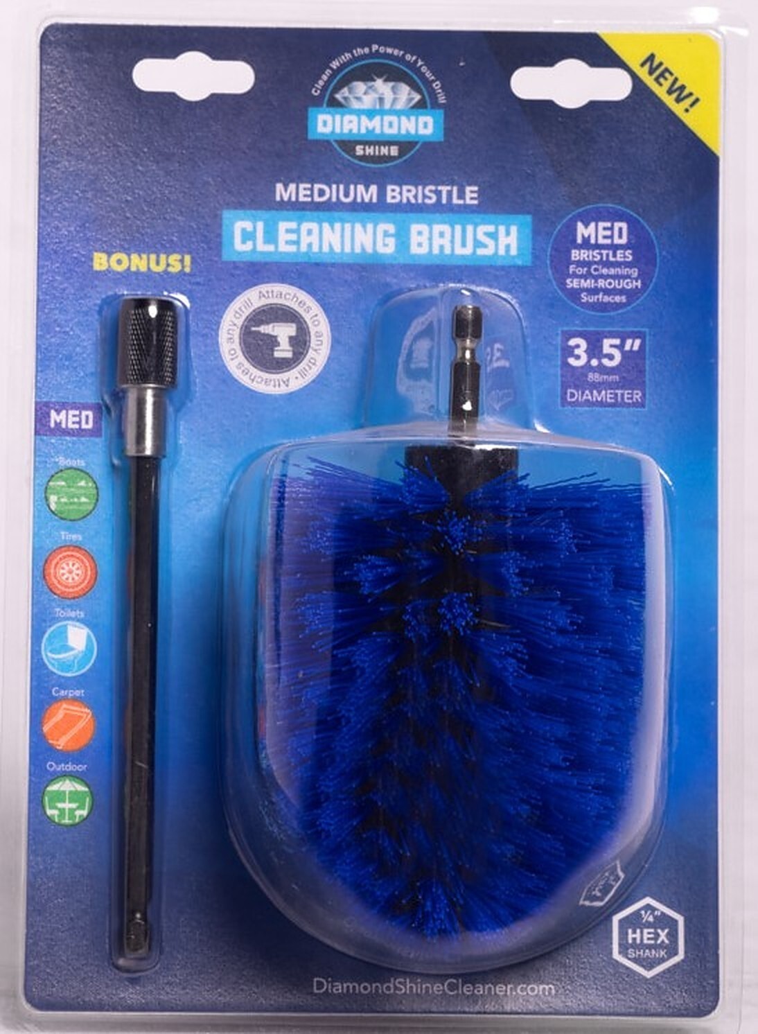 Diamond Shine 3.5″ Inch Corner Drill Brush for Scrubbing and Cleaning w/ 6″ Ext