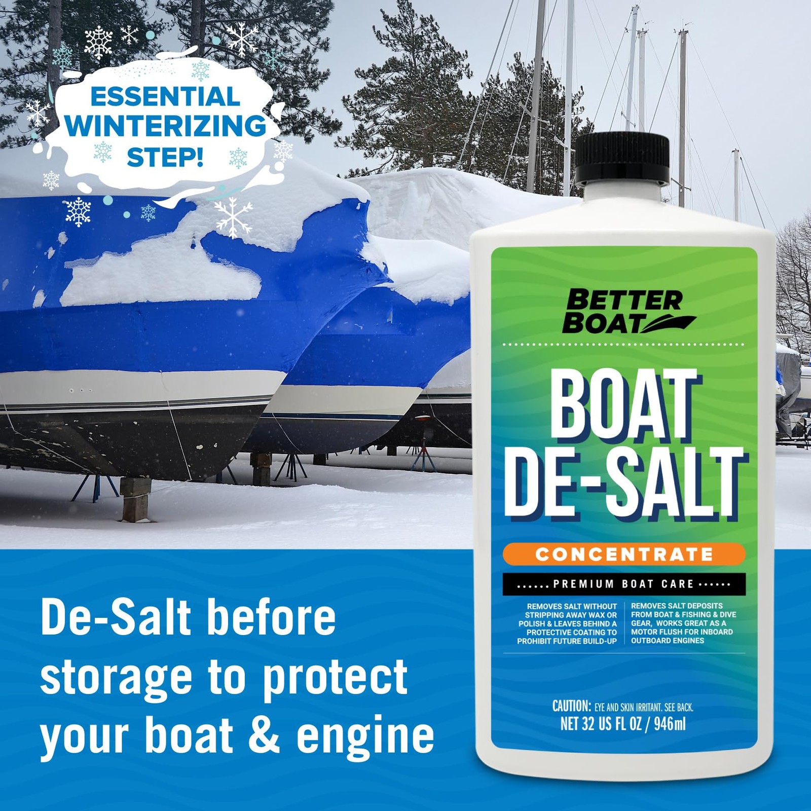 Boat De-Salt Concentrate Salt Remover for Flusher Motors Marine Boats Watercraft