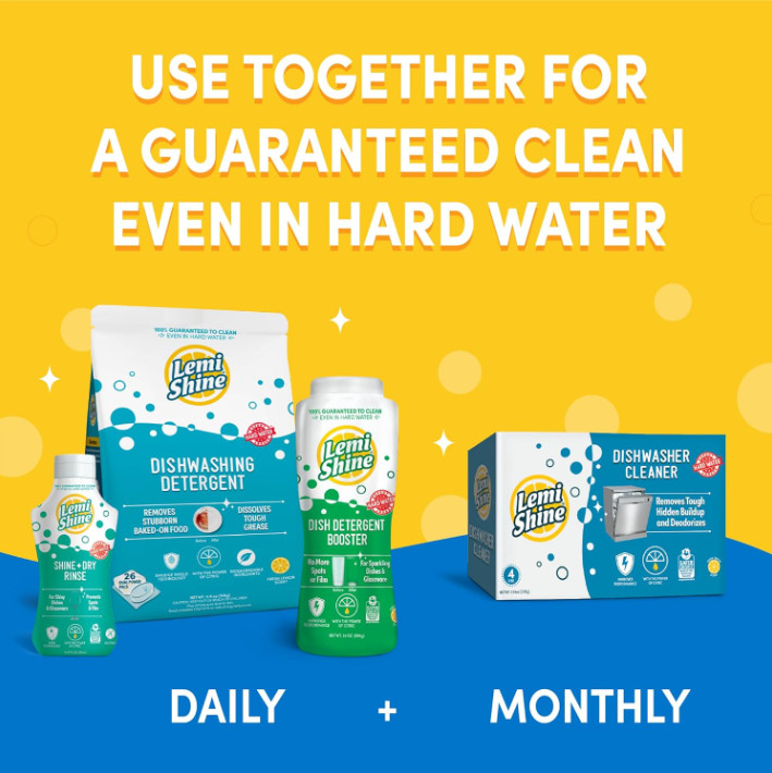 Lemi Shine Natural Dish Detergent Booster – 24 oz (2 Pack) | Hard Water Stain Re