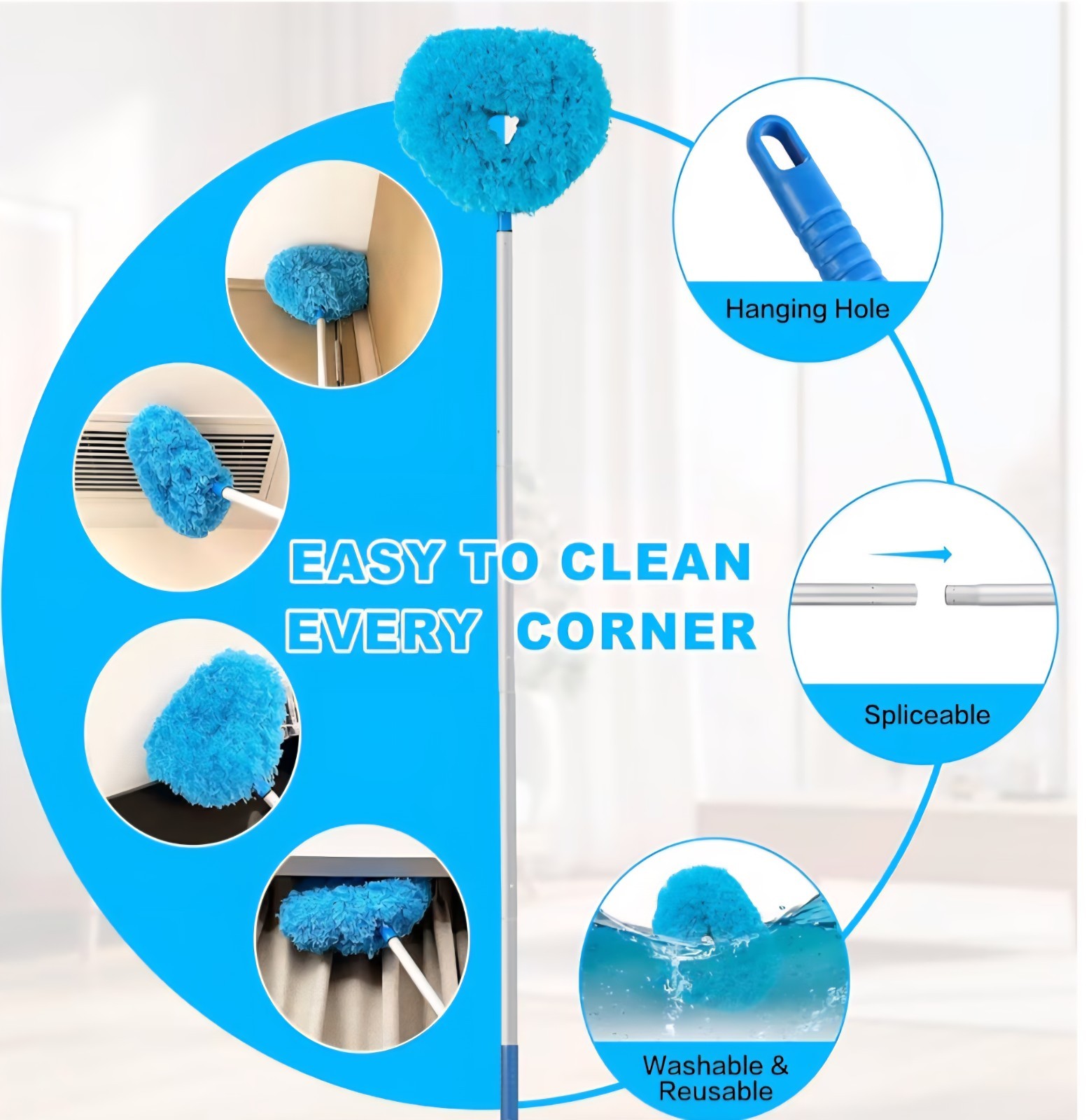 Ceiling Fan Cleaner Duster Reusable Microfiber Blade with Extendable Long Handle