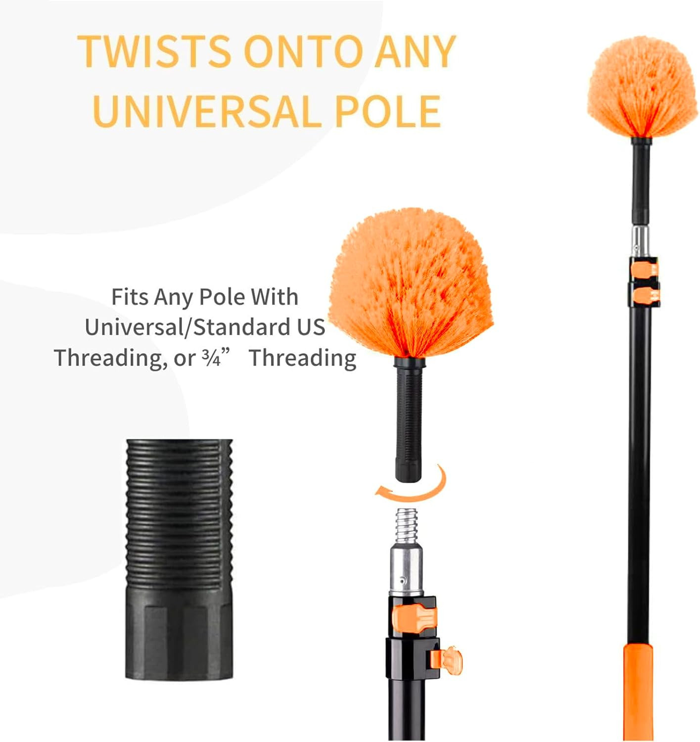 Cobweb Duster Brush Head Spider Web Cleaner Indoor Outdoor Extension Pole