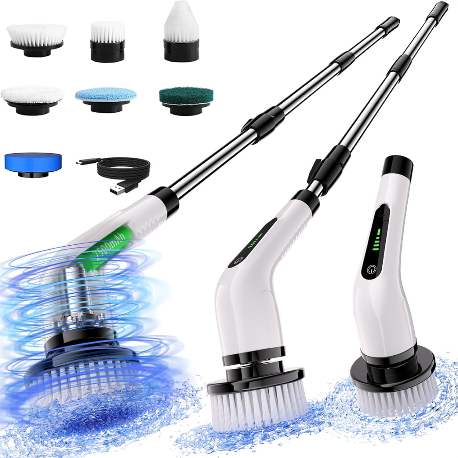 Electric Spin Scrubber, Full Body Waterproof Cordless Cleaning Brush with 7 Repl