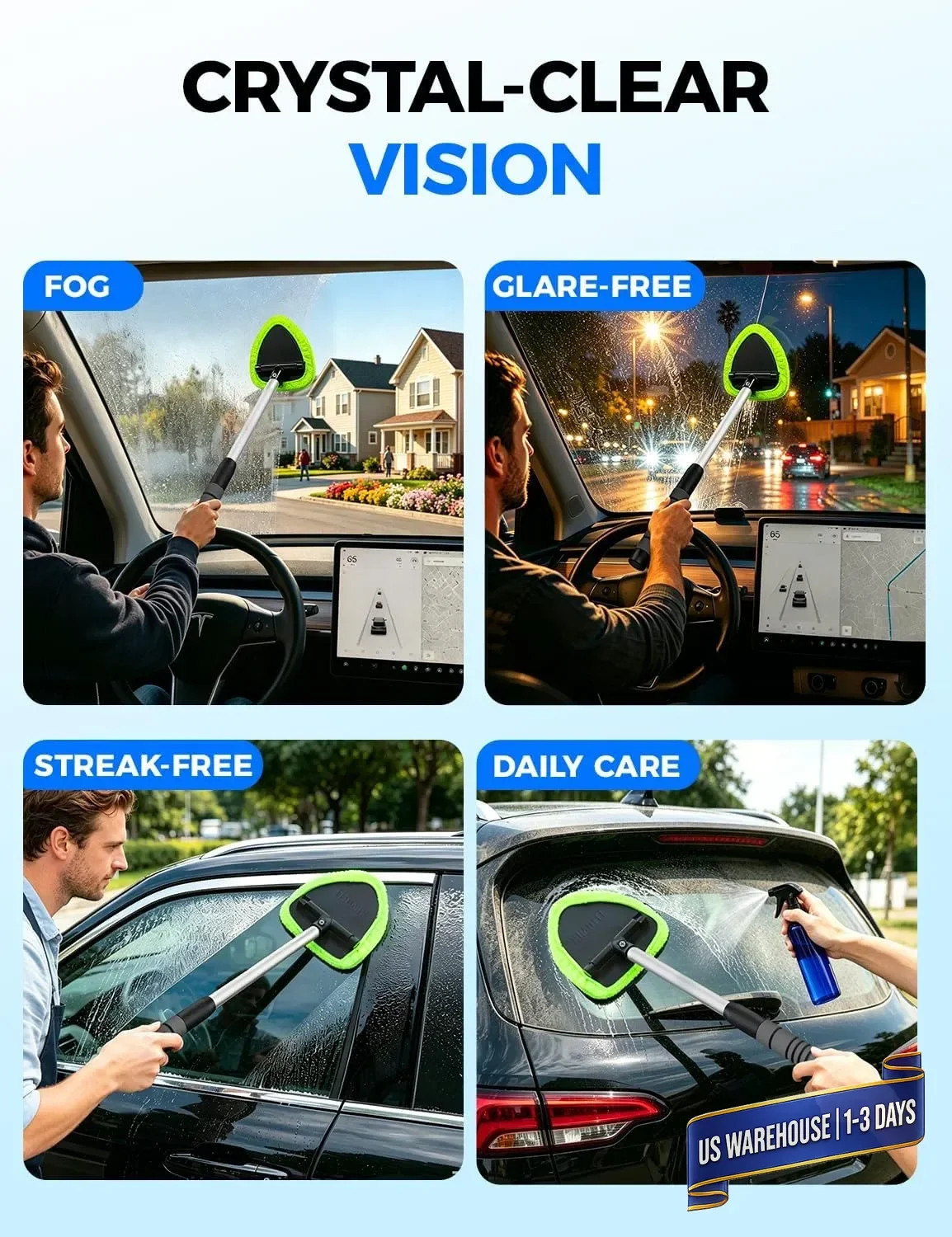 XINDELL Windshield Cleaner Tool – Car Interior Window Cleaning Kit with Extendab