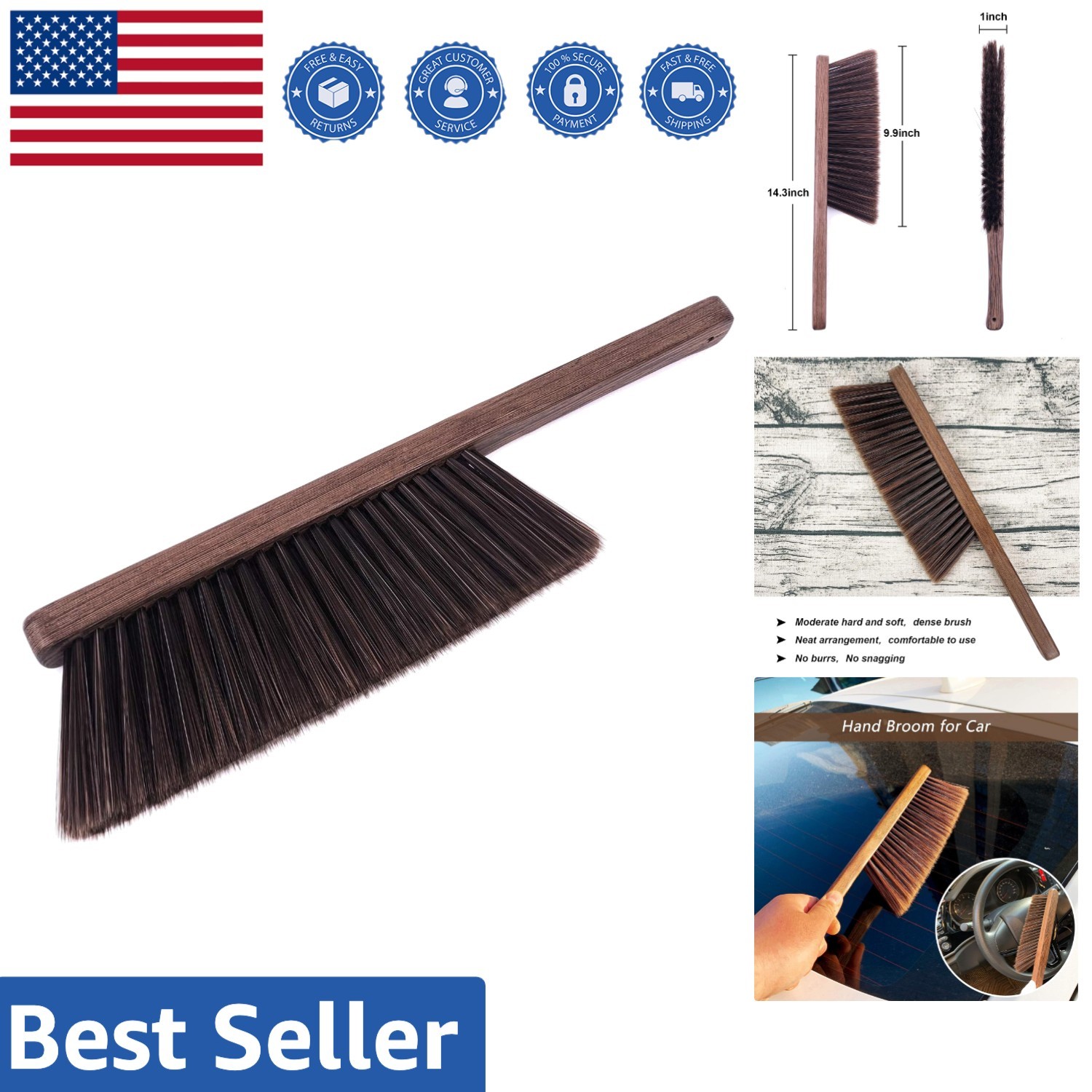 Lightweight Hand Broom Cleaning Brush – Ergonomic Wooden Handle for Easy Use