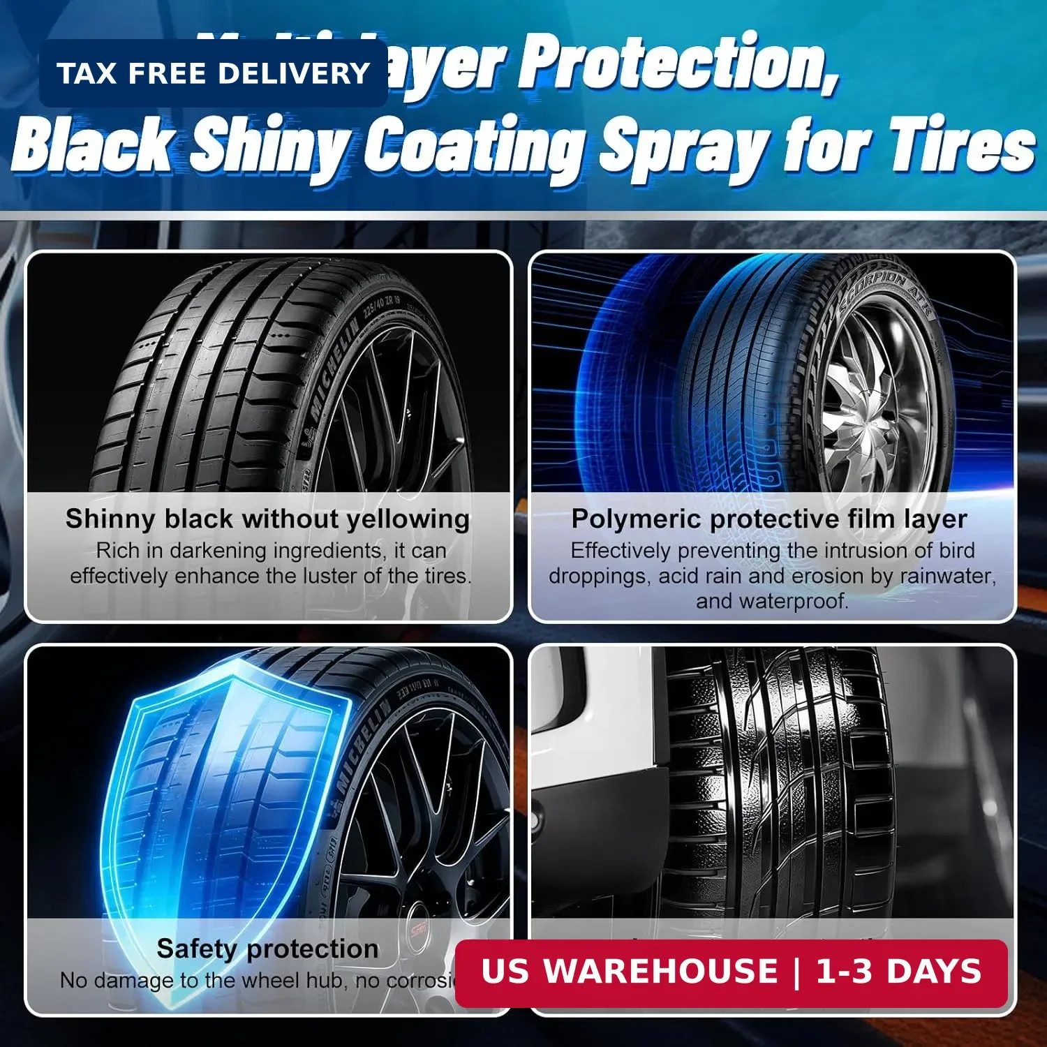 Tire Shine Spray – Long-Lasting Gloss, Advanced Dust-Repellent Formula, UV & Ozo