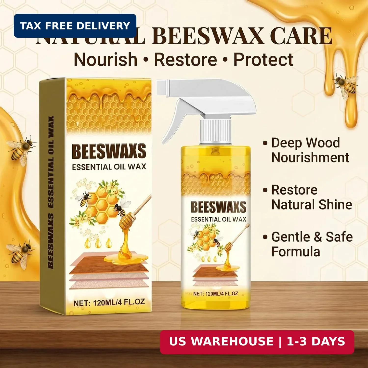 Natural Beeswax Spray, Beeswaxs Essential Oil Wax, Multi-Purpose Furniture Beesw