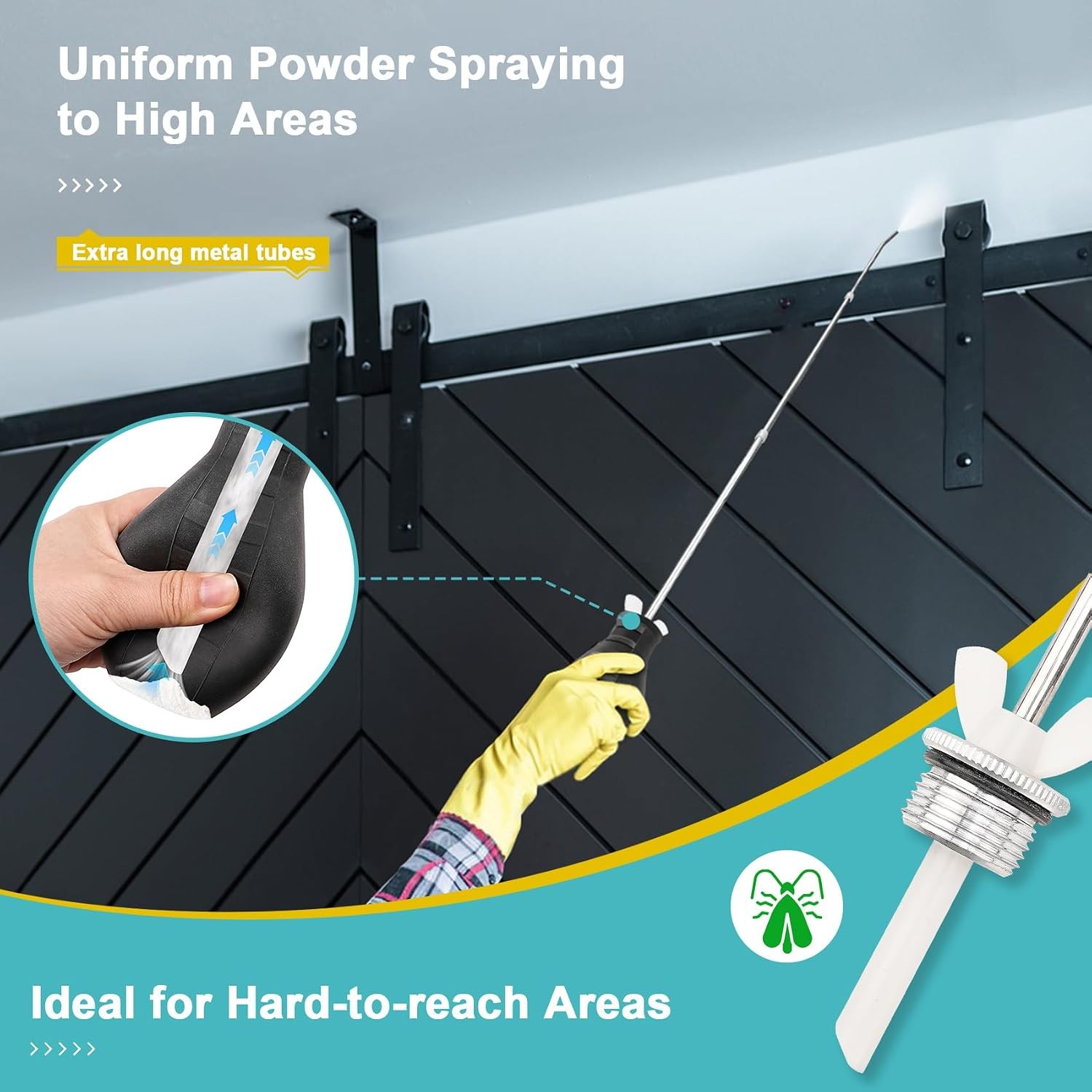 Diatomaceous Earth Powder Duster Extendable Long Tubes 5”-22′ Handled Powder