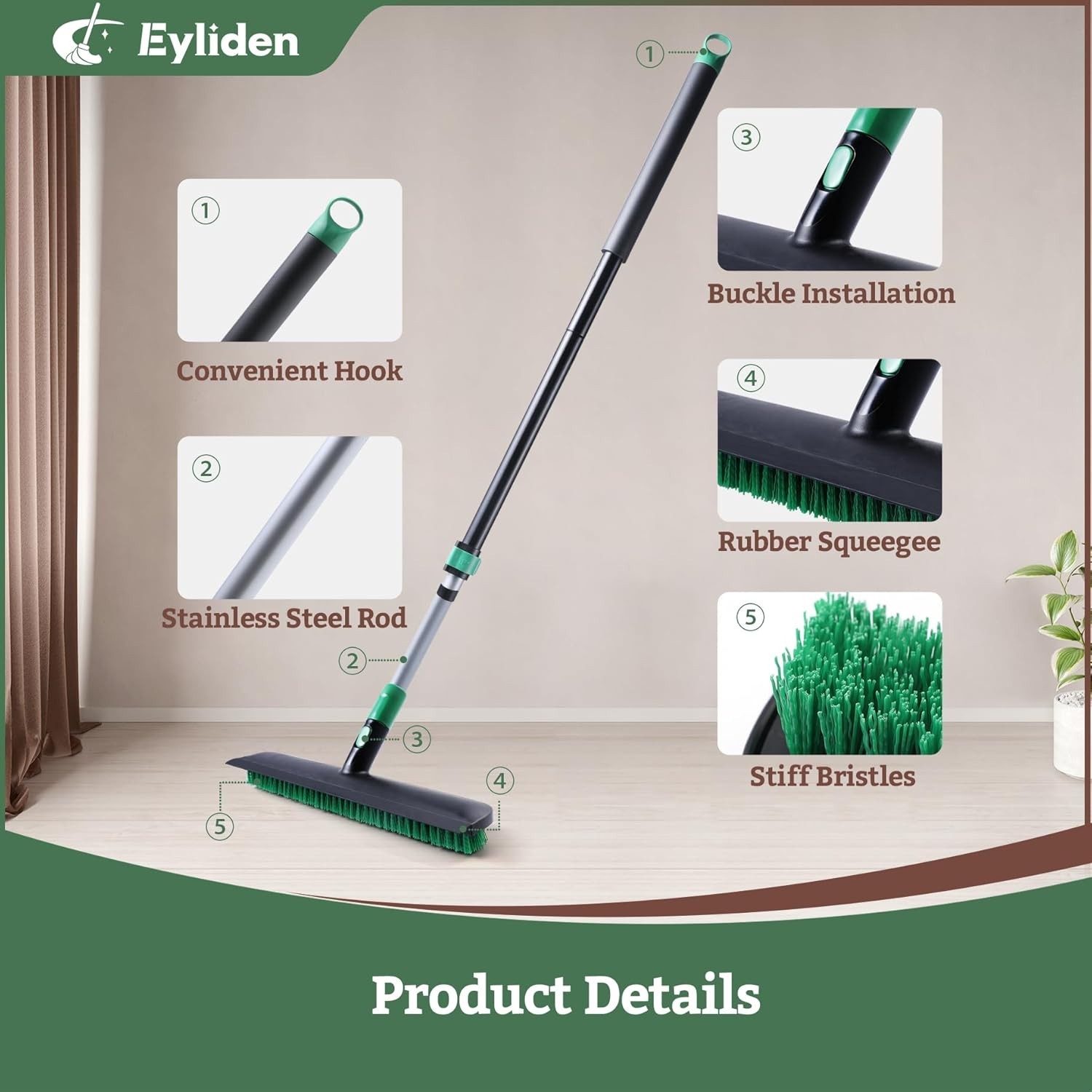 X-Large Floor Scrub Brush, 2 in 1 Scrape Brushes with Rubber Squeegee | 55.3″…