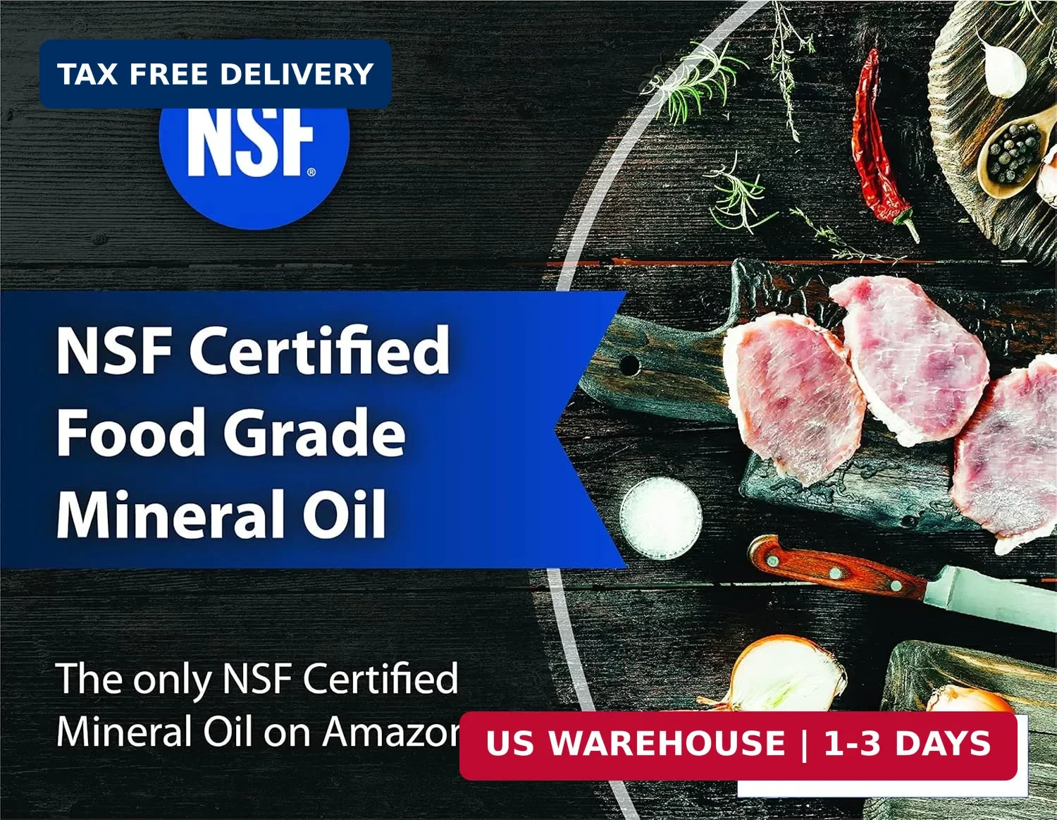 NSF Certified Food Grade Mineral Oil – Gallon (128oz), Certified Food Safe Condi