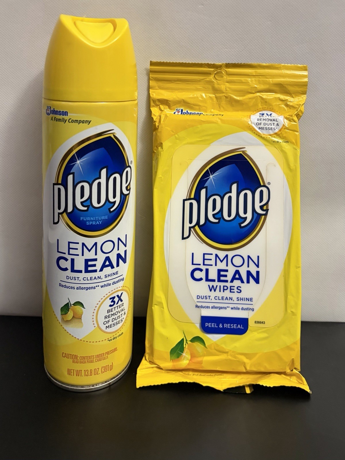 NEW 2pc Pledge Lemon Clean Spray 13.8 oz AND 24 Wipes (2013) NOS 3X Better