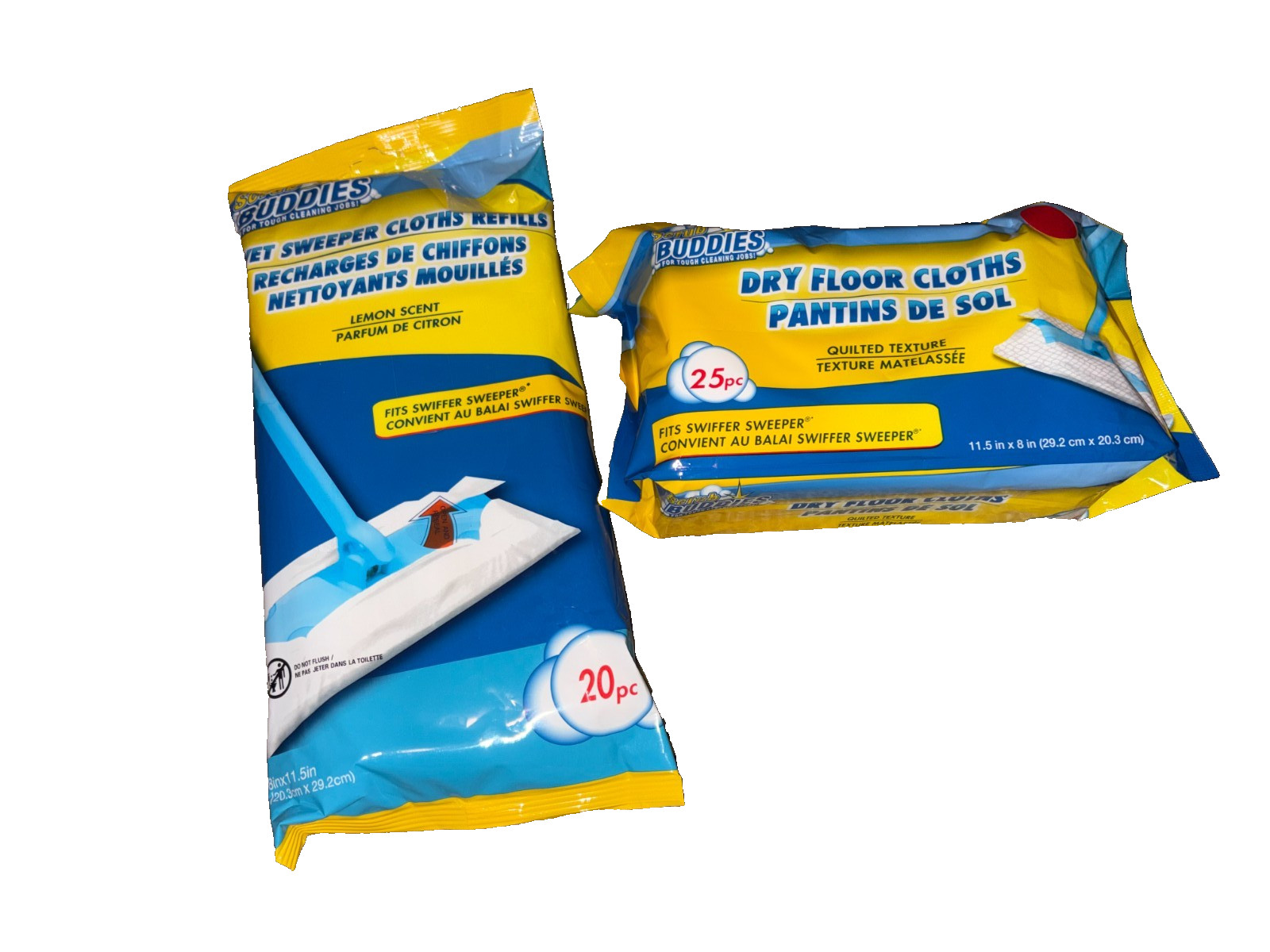 Scrub Buddies Wet 20 CT Lemon + Dry Cloths 25 CT New Works with Swiffer Sweeper