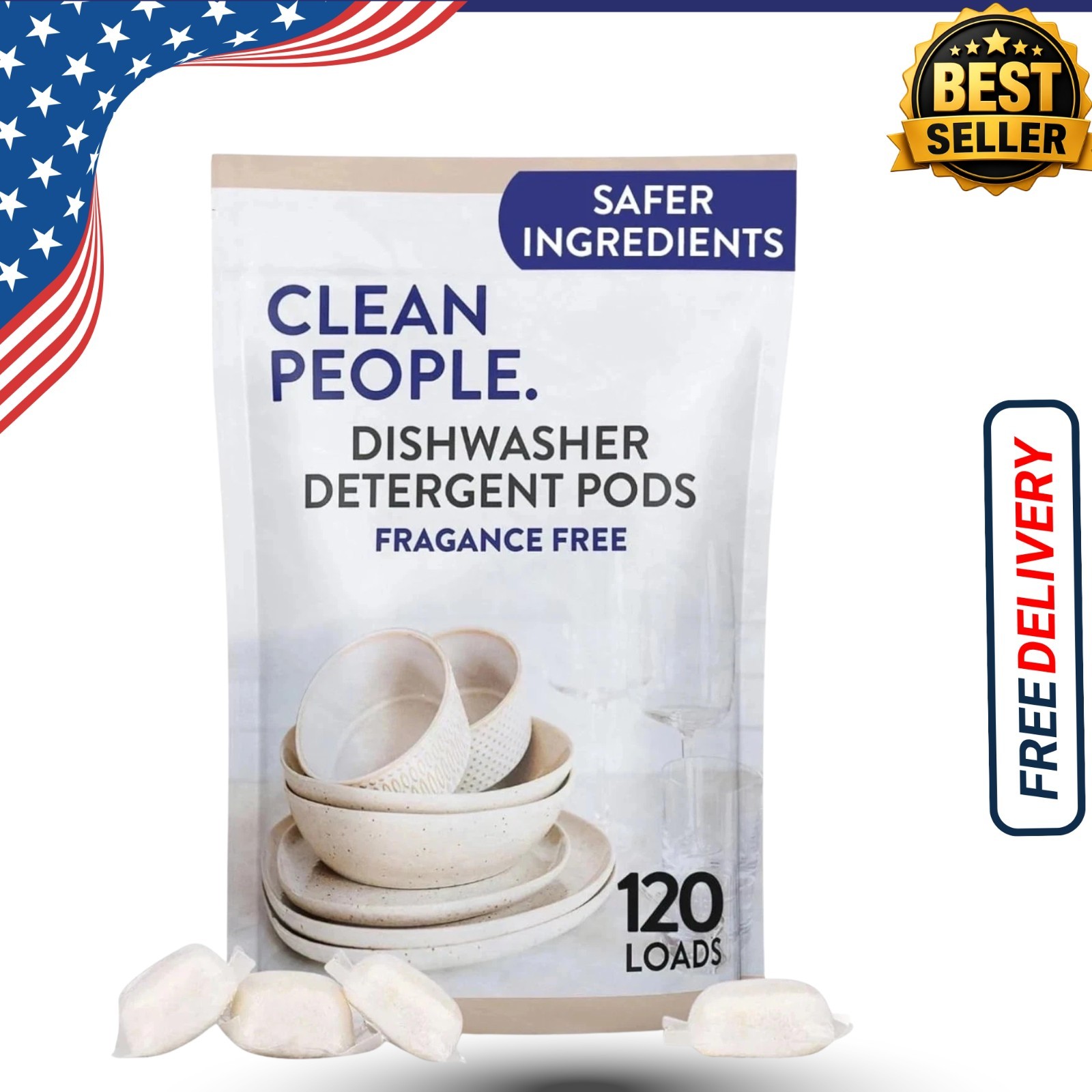 Clean People Dishwasher Pods – Cuts Grease & Rinses Sparkling 120 Count