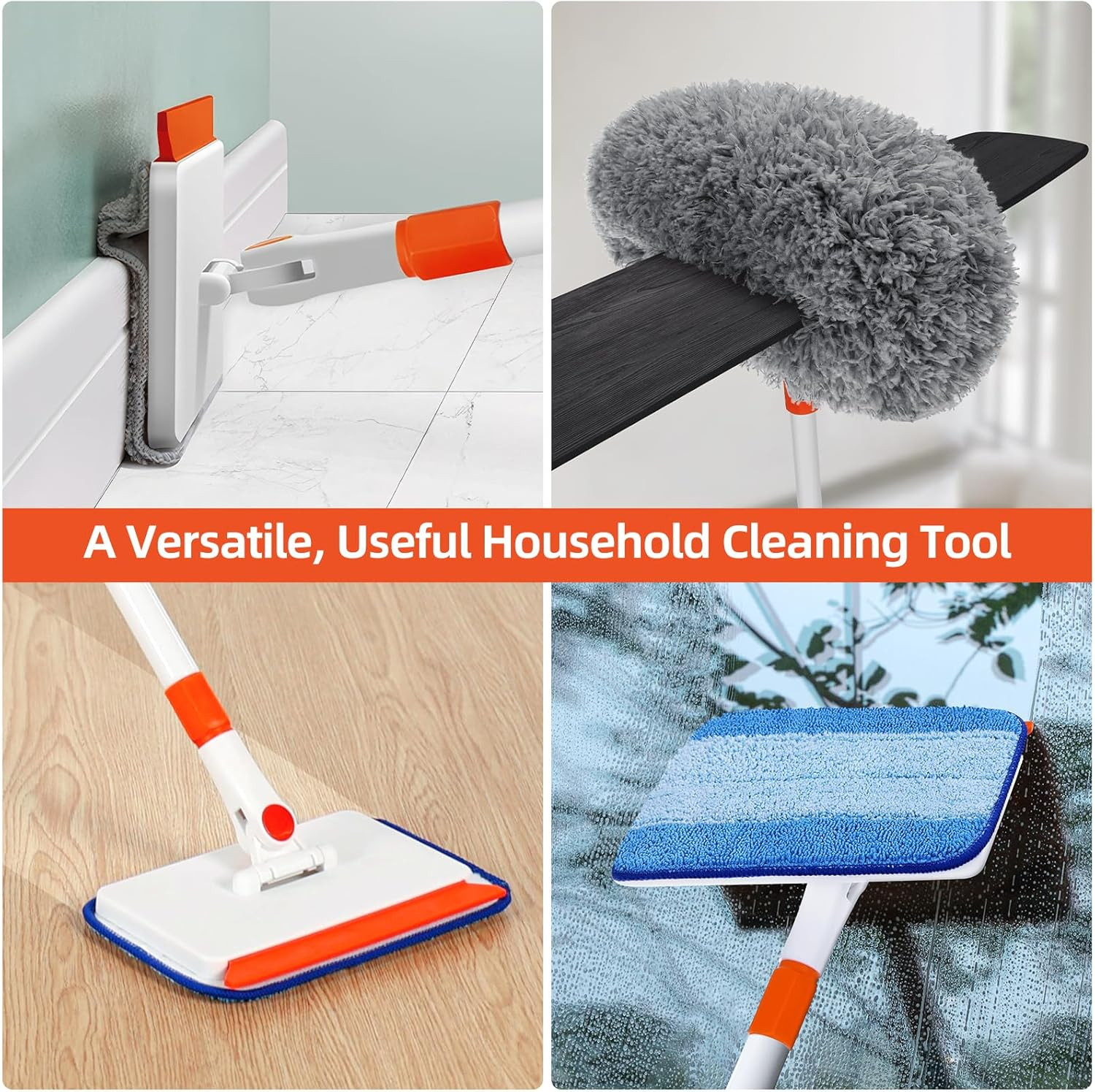 Baseboard Cleaner Tool with Handle, Extendable Long Handle Baseboard Cleaning Du