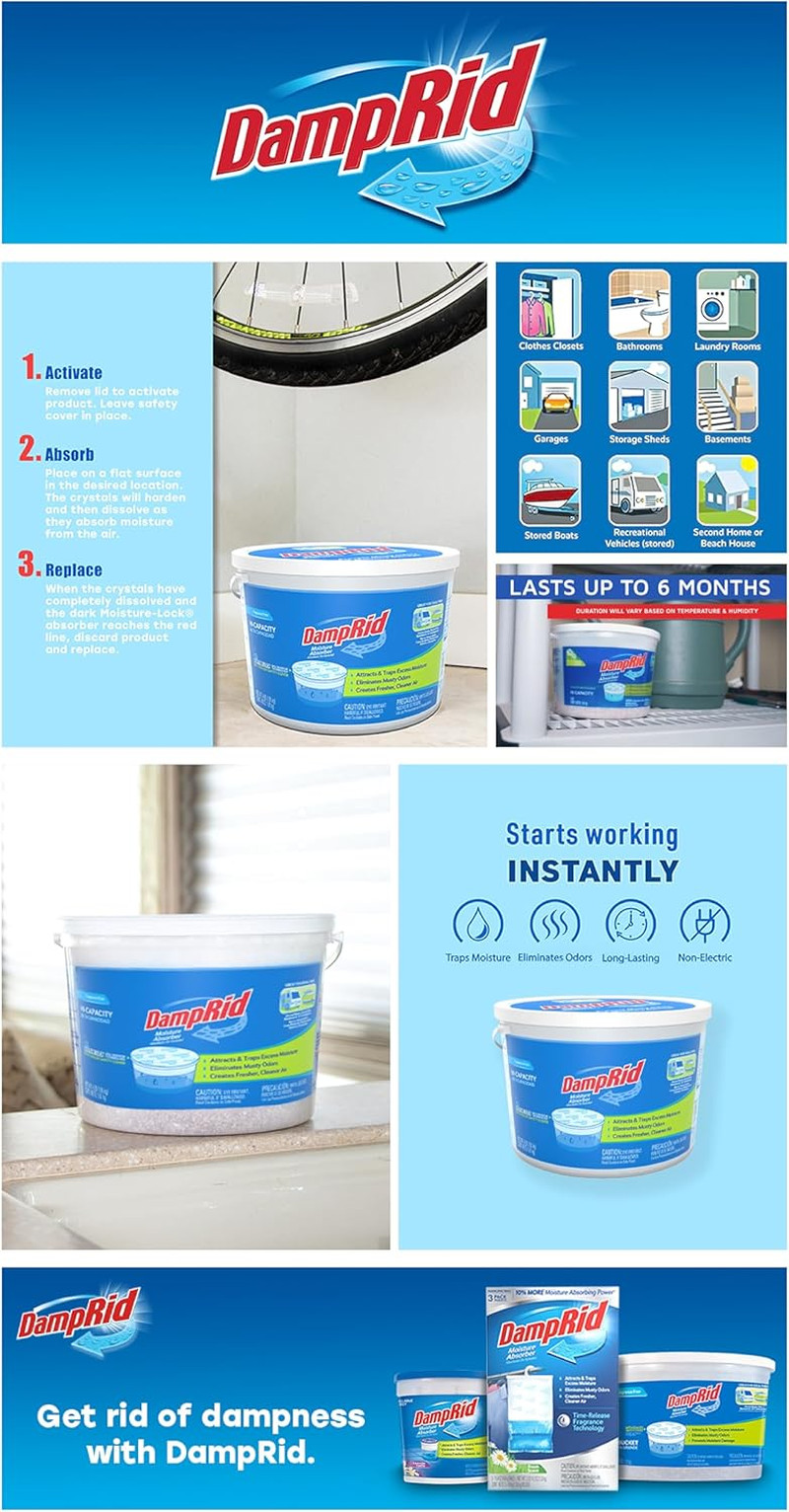 Damprid Moisture Absorber Hi-Capacity Bucket, 4 Lb., Fragrance Free, for Fresher