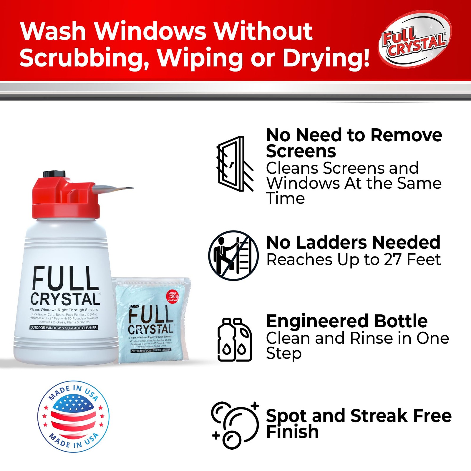 Full Crystal Window Cleaning Kit – 4 oz Glass 4 Ounce (Pack of 1), No Color