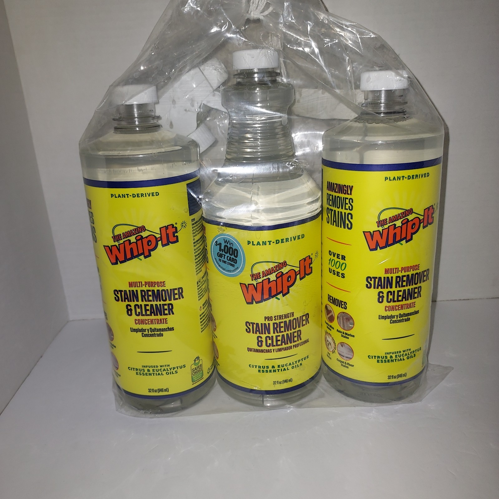 Amazing Whip-It Stain Remover & Cleaner Plus Kit 3 Bottles + Spray Nozzle