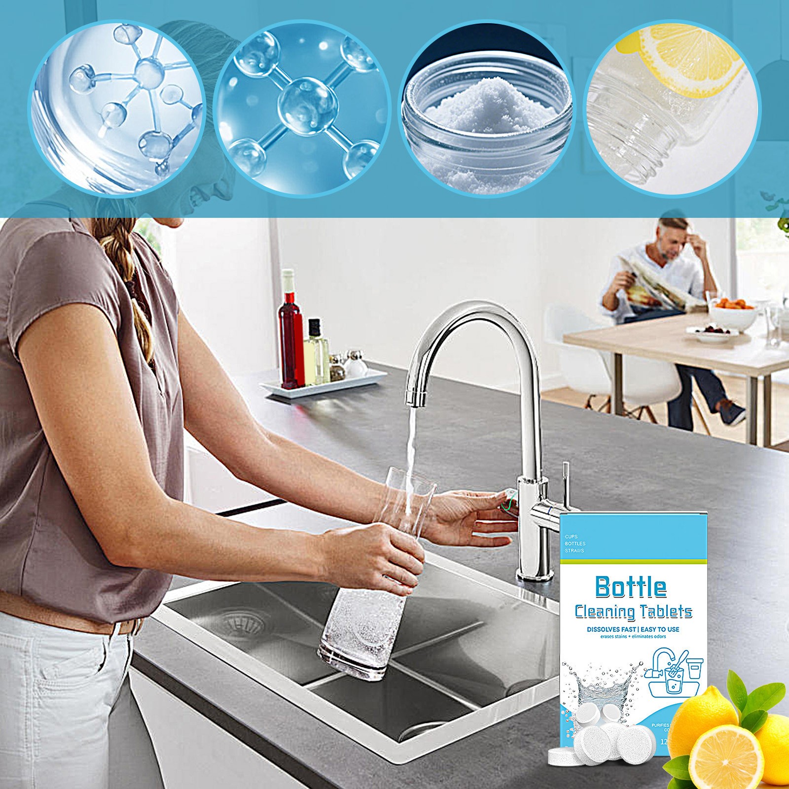 Water Bottle Cleaning Tablets 12pack Chlorinefree And Odorless Cleaner US