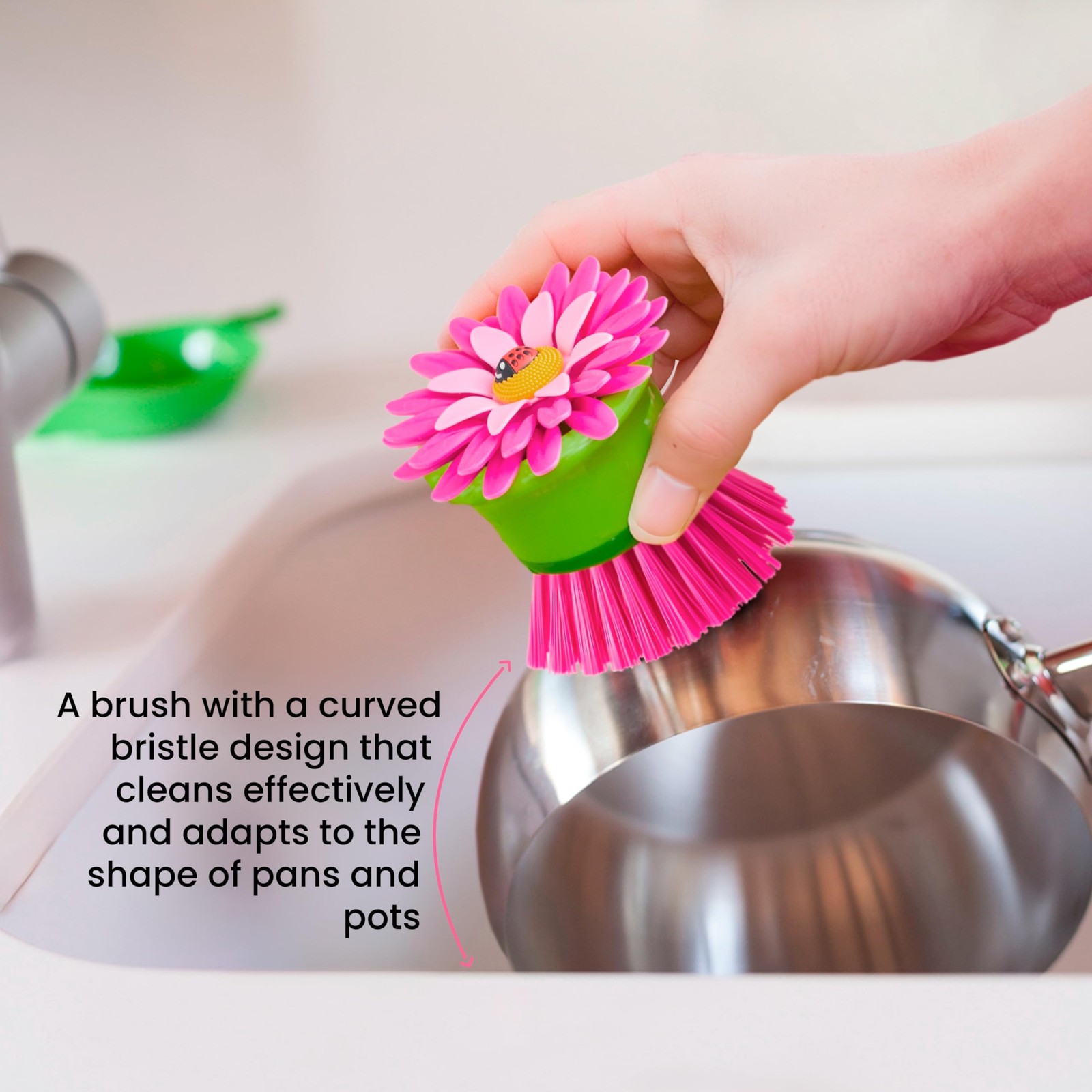 Flower Palm Dish Scrub Brush with Holder Perfect Kitchen Brushes for Dishes Si
