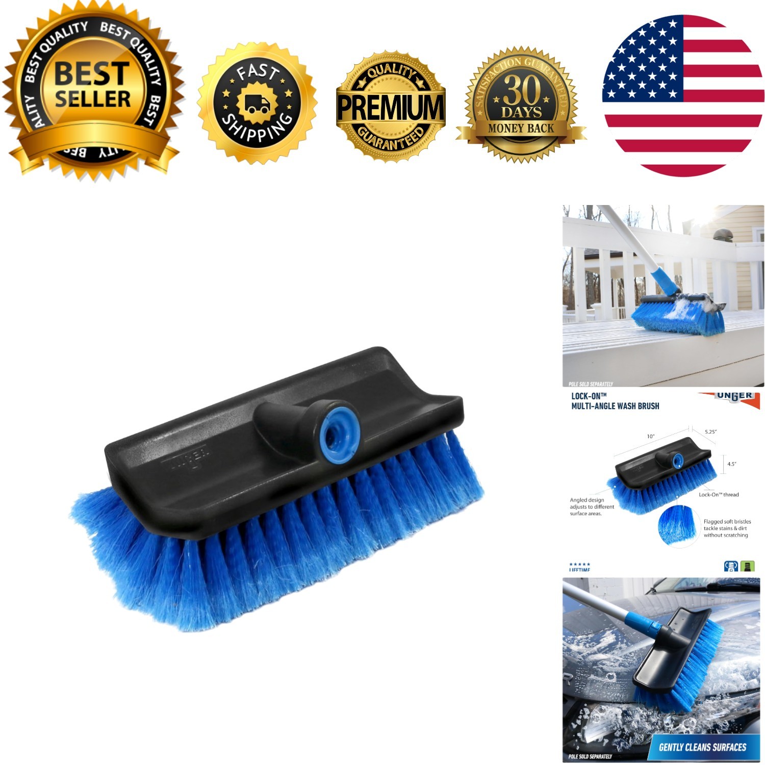 Professional Lock-On HydroPower 10” Bi-Level Soft Wash Brush, Compatible with…