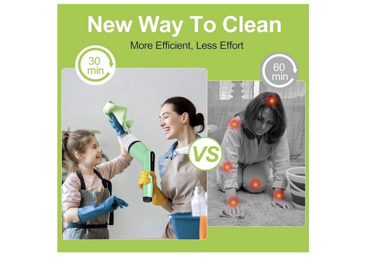 G2-Electric Spin Scrubber – IPX7 Waterproof 10-in-1 Shower Cleaner Brush Green