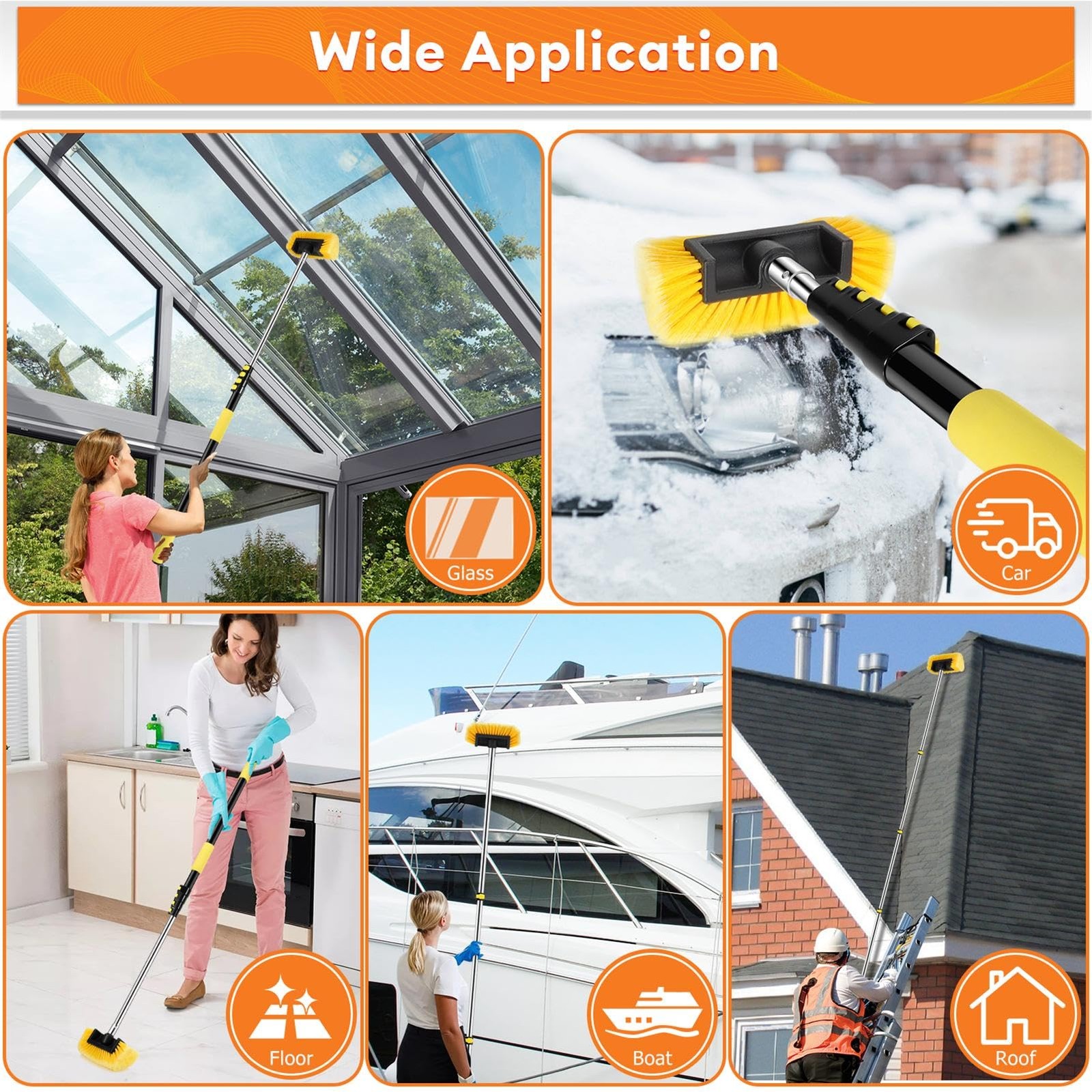 Car Wash Brush,12FT Car Wash Brush with Long Handle, Car Cleaning Brush 10-In.
