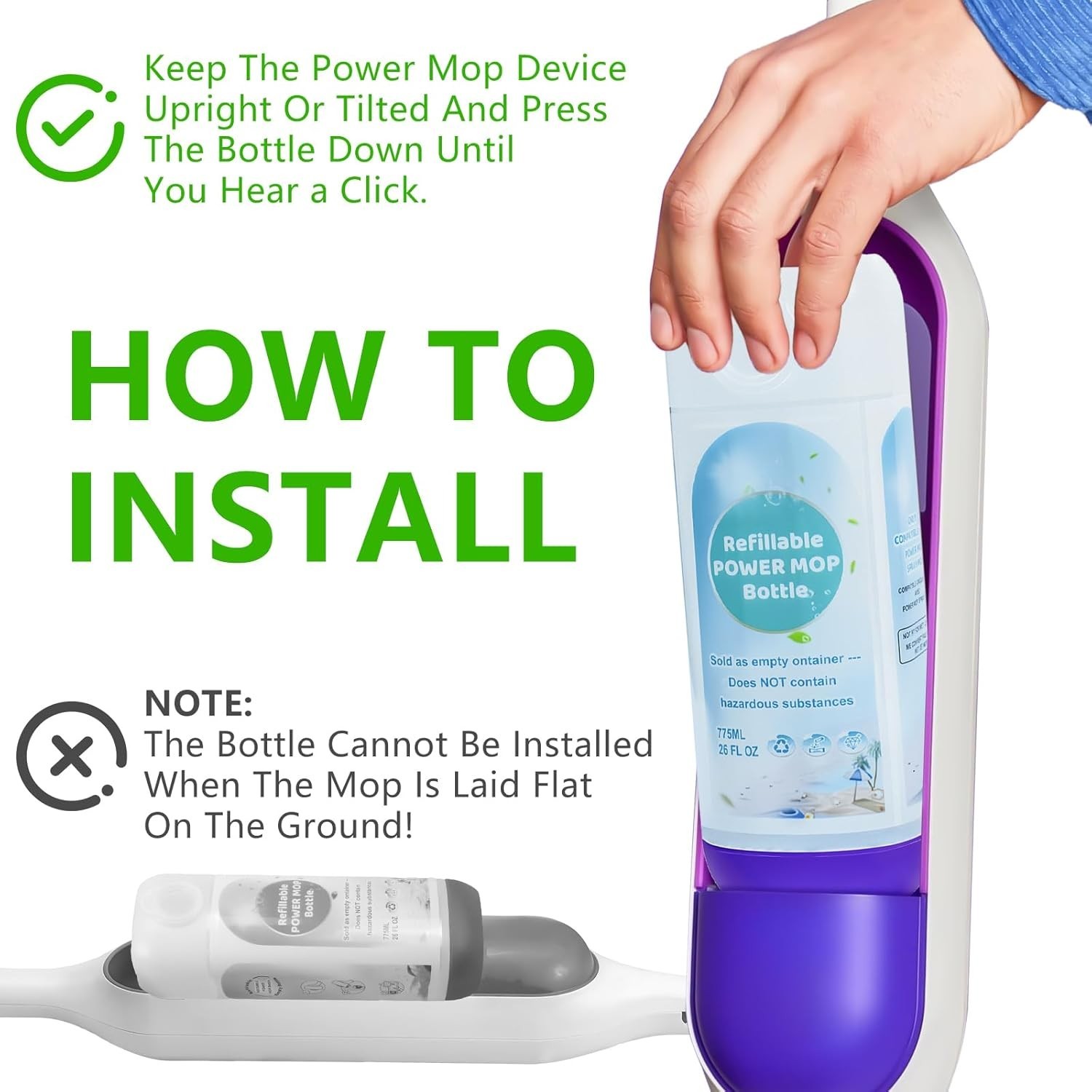 PowerMop Refillable Bottle for Swiffer PowerMop Mop,24 FL.OZ Leak-Proof Reusable