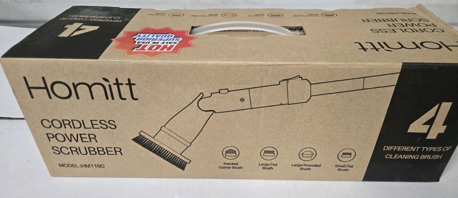 Homitt Cordless Power Scrubber HM115C – 4 Brush Heads – Bathroom Shower Walls