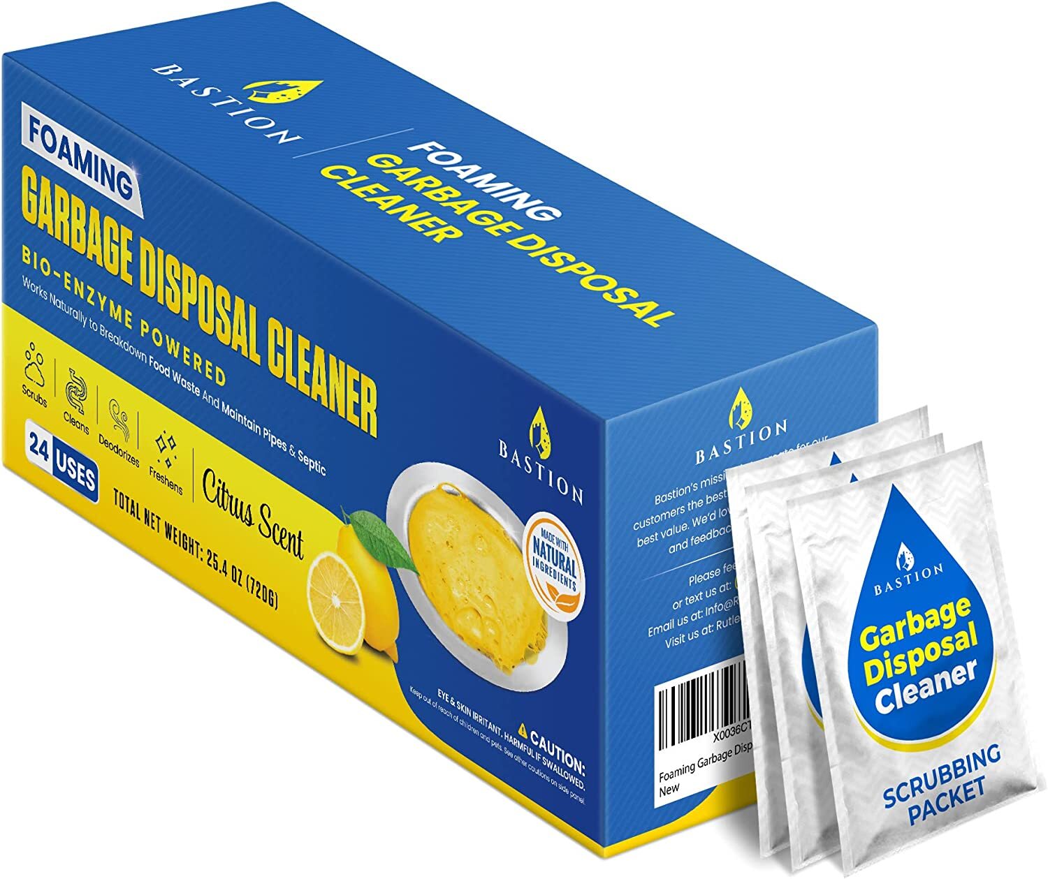 Bastion Foaming Garbage Disposal Cleaner & Deodorizer – 24-Count. Lemon Scented