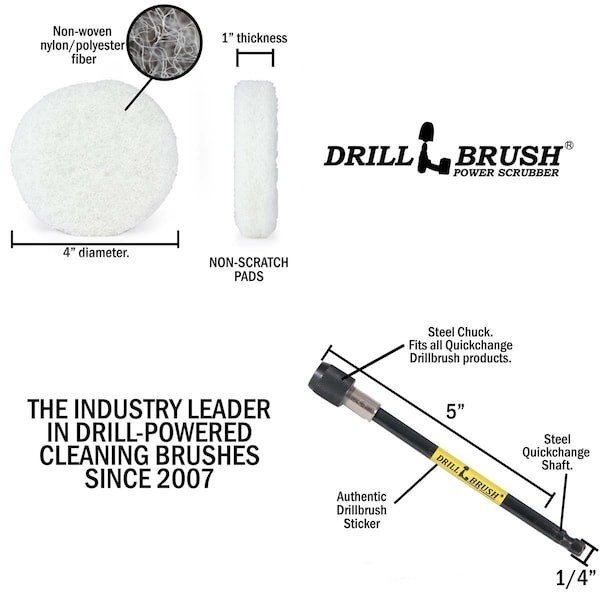 DRILLBRUSH P4-6W-3V-5X-QC-DB Drill Brush – Drill Power Pad Set – Bathroom –