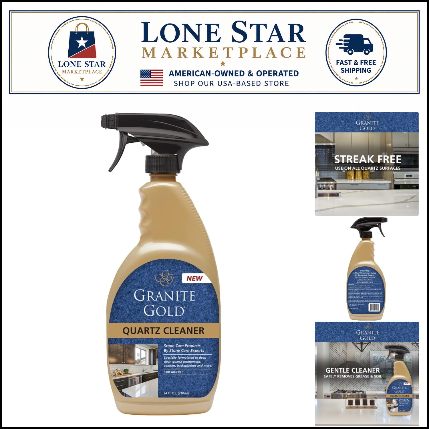 Gentle pH Neutral Quartz Cleaner Spray – Safe for All Quartz Surfaces, 24 Fl Oz