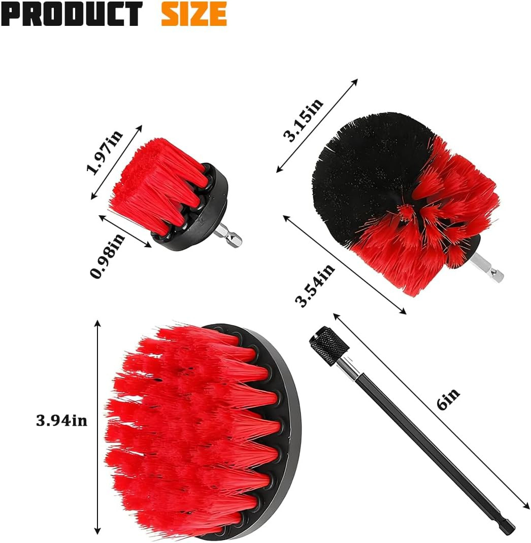 4Pcs/Set Car Drill Brush Attachment Set, Vehicle Drill Scrub Brushes Kit with Ex
