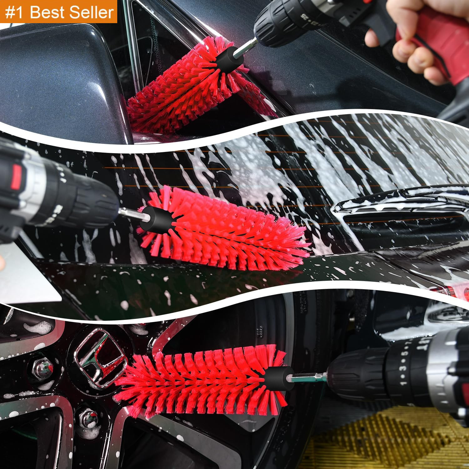 Drill Brush for Car Wheel and Bottle, Highly Dense and Durable Car Cleaning Brus