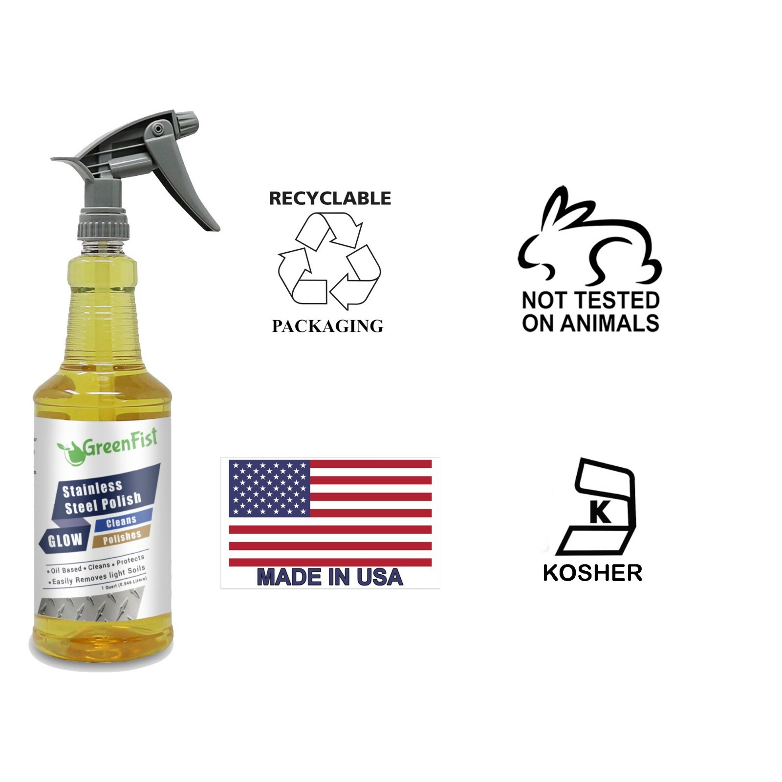 Stainless Steel, Chrome, Aluminum Cleaner, Premium Polisher & Protector, 32 oz