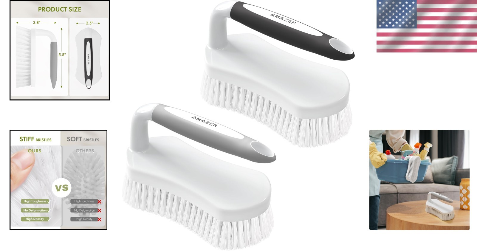 Heavy Duty Ergonomic Scrub Brush – Comfortable Grip for All Surfaces – 2 Pack