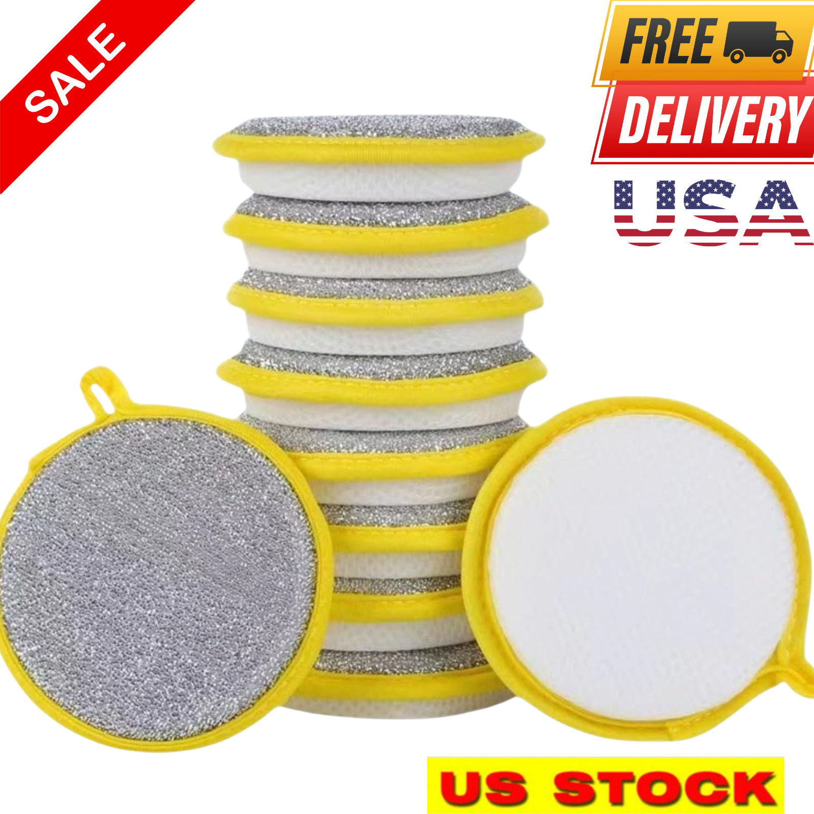 10 Pcs -Double-Sided Scouring Pads Dish Pan Washing Sponge Kitchen Cleaning Tool