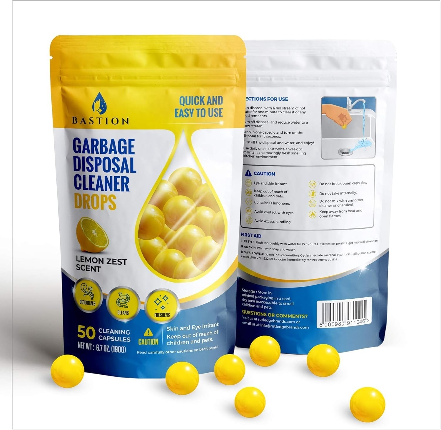Garbage Disposal Cleaner & Deodorizer Drops- [[50-Count]] Lemon Zest Scented