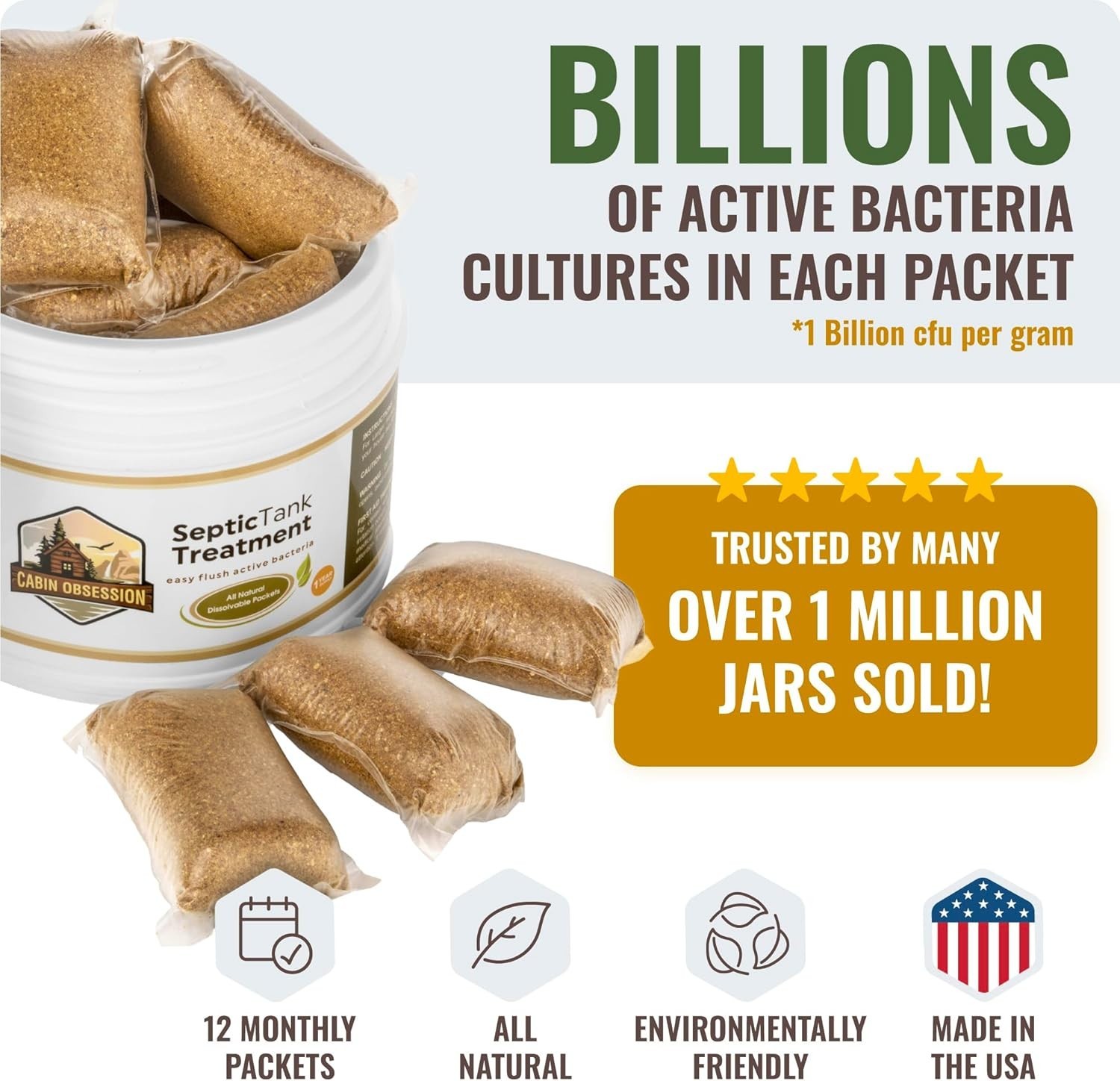 Septic Tank Treatment – 1 Year Supply of Dissolvable Easy Flush Live Bacteria