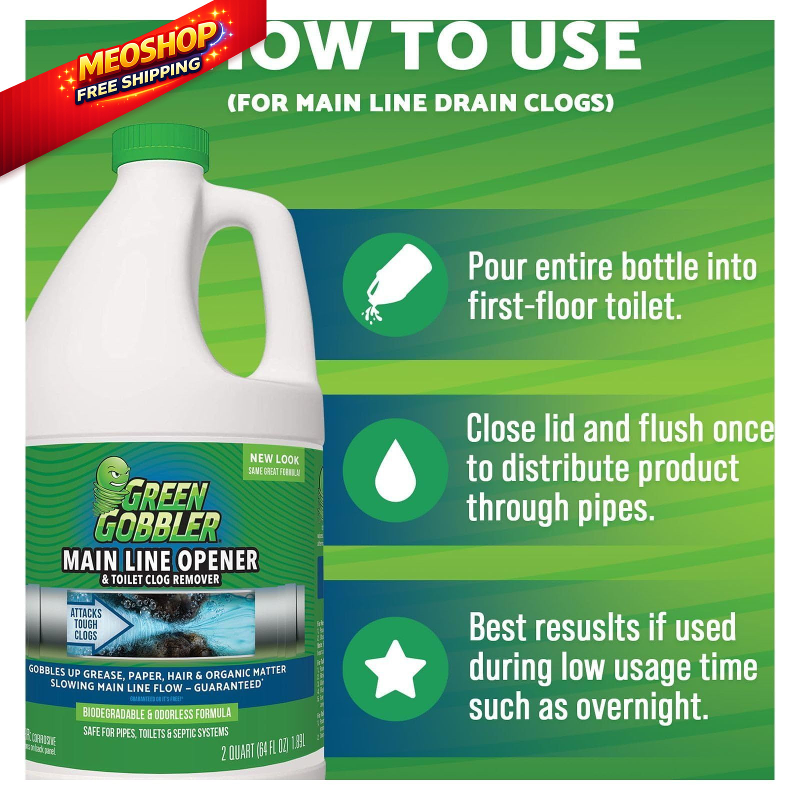 Green Gobbler Ultimate Main Drain Opener | cleaner 64 Fl Oz (Pack of 1)