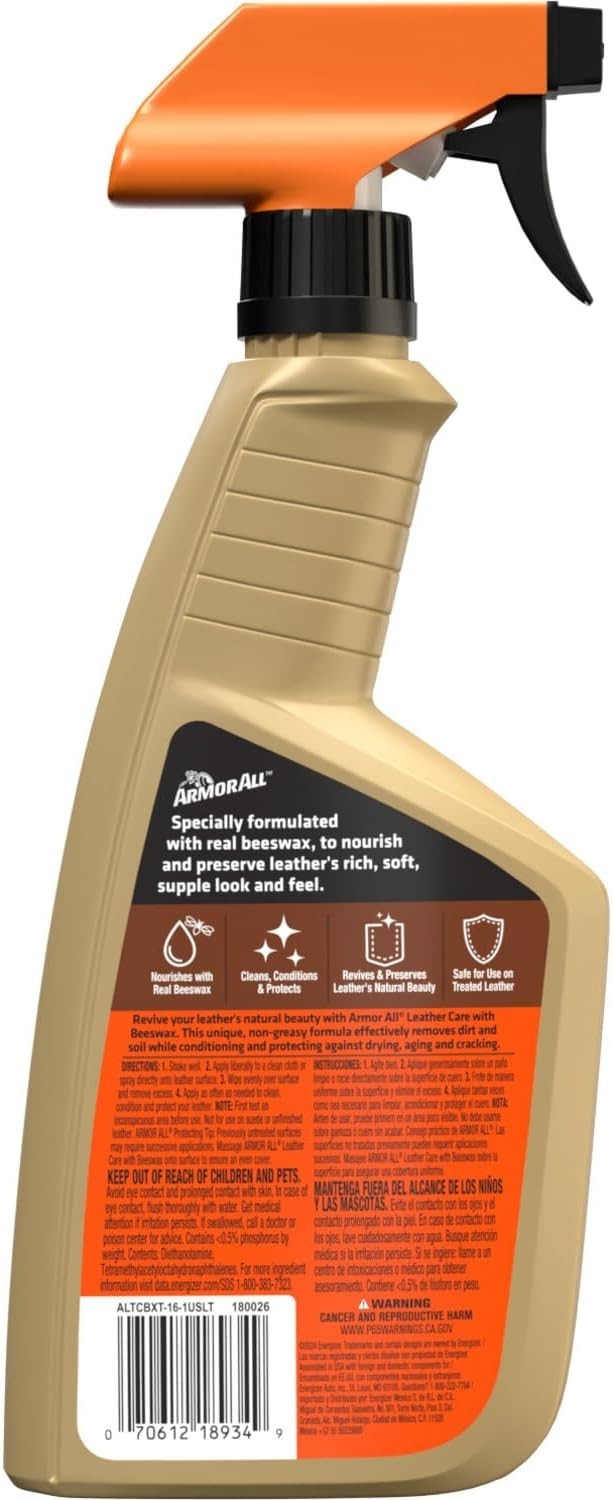 Car Leather Care Spray – 16 Oz Multi-Purpose Cleaner with Beeswax Protection