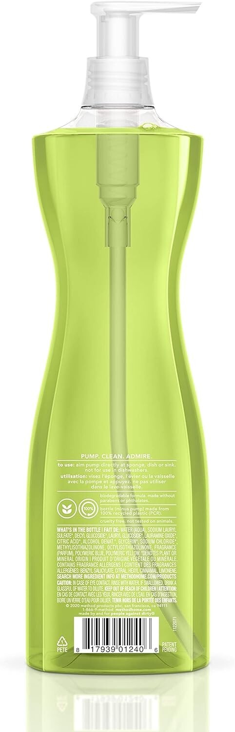 Method Dish Soap, Lime + Sea Salt, Biodegradable Formula, Tough on Grease, 18 Oz