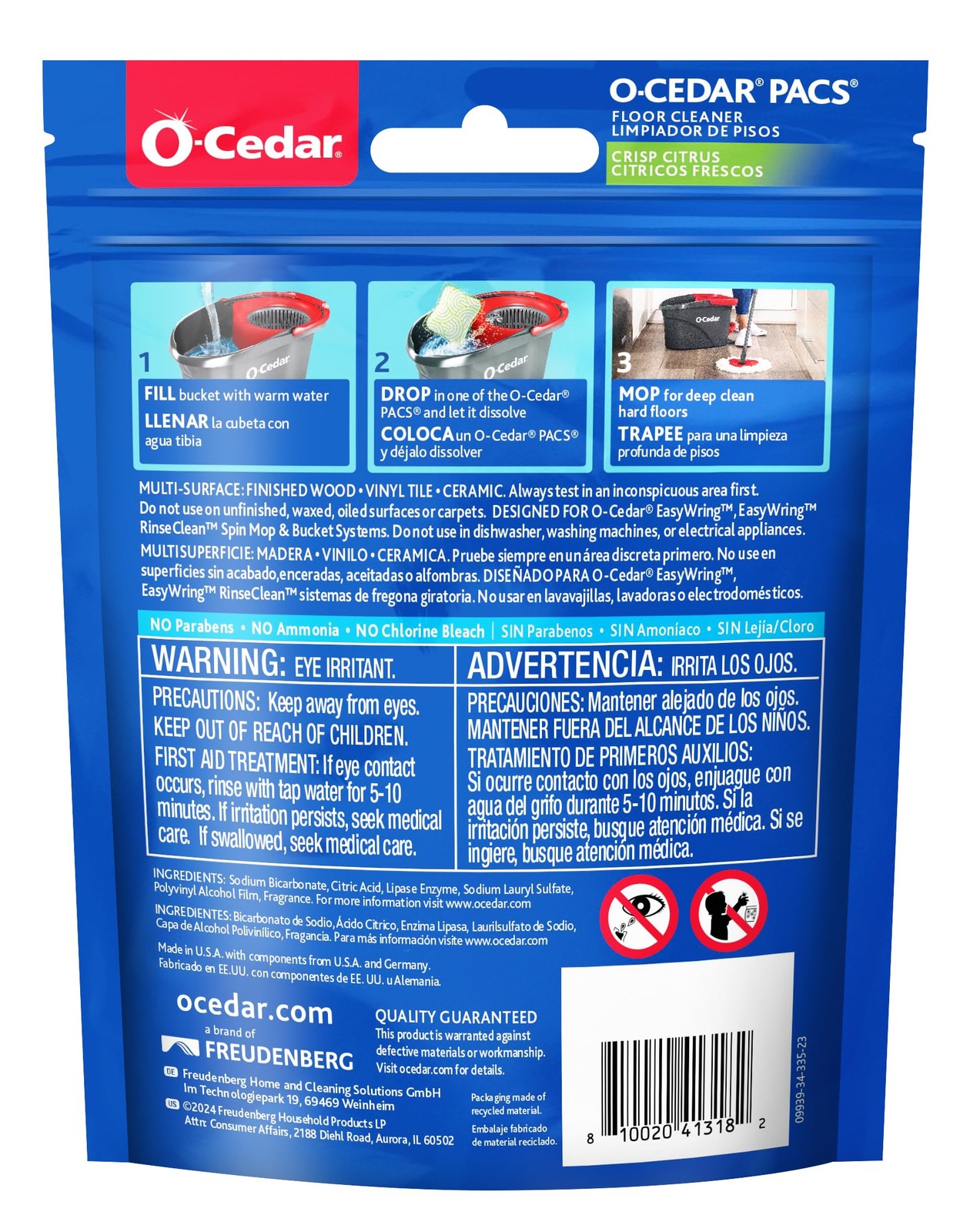 OCedar PACS Hard Floor Cleaner, Crisp Citrus Scent 10 Count 1Pack | Made with…