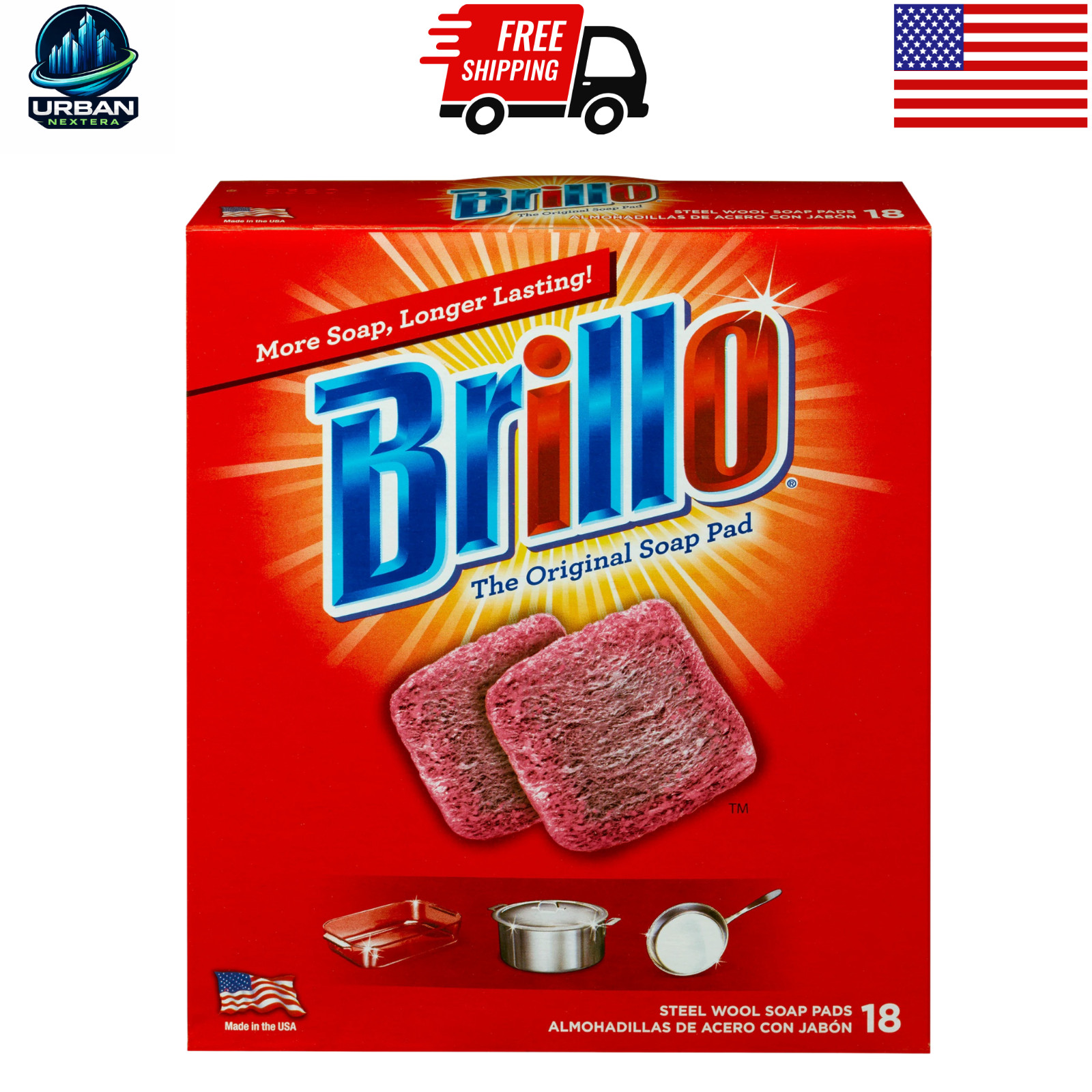 18 Pack Brillo Steel Wool Soap Pads Heavy Duty Scouring Pads
