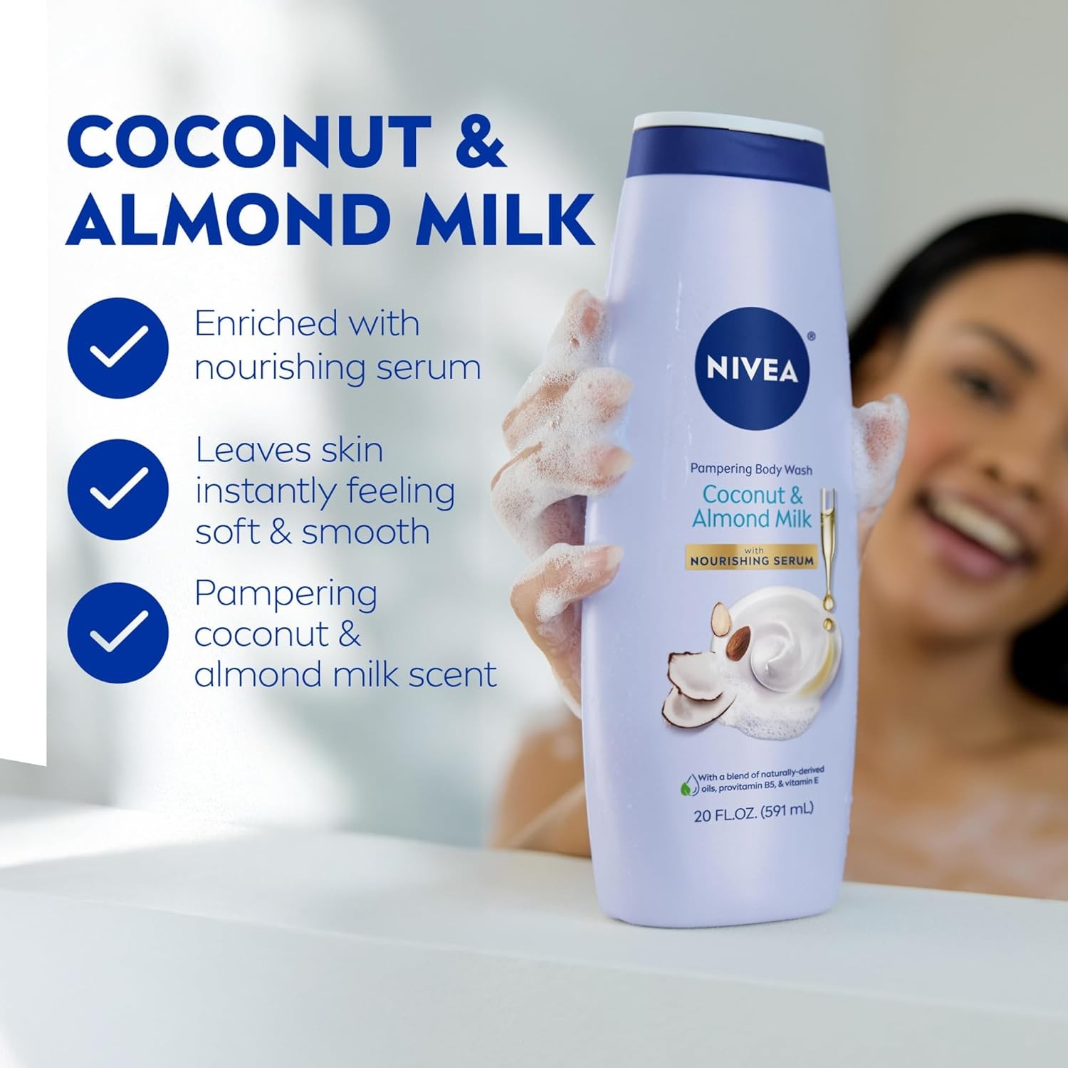 Pampering Coconut and Almond Milk Body Wash with Nourishing Serum, Body Wash for
