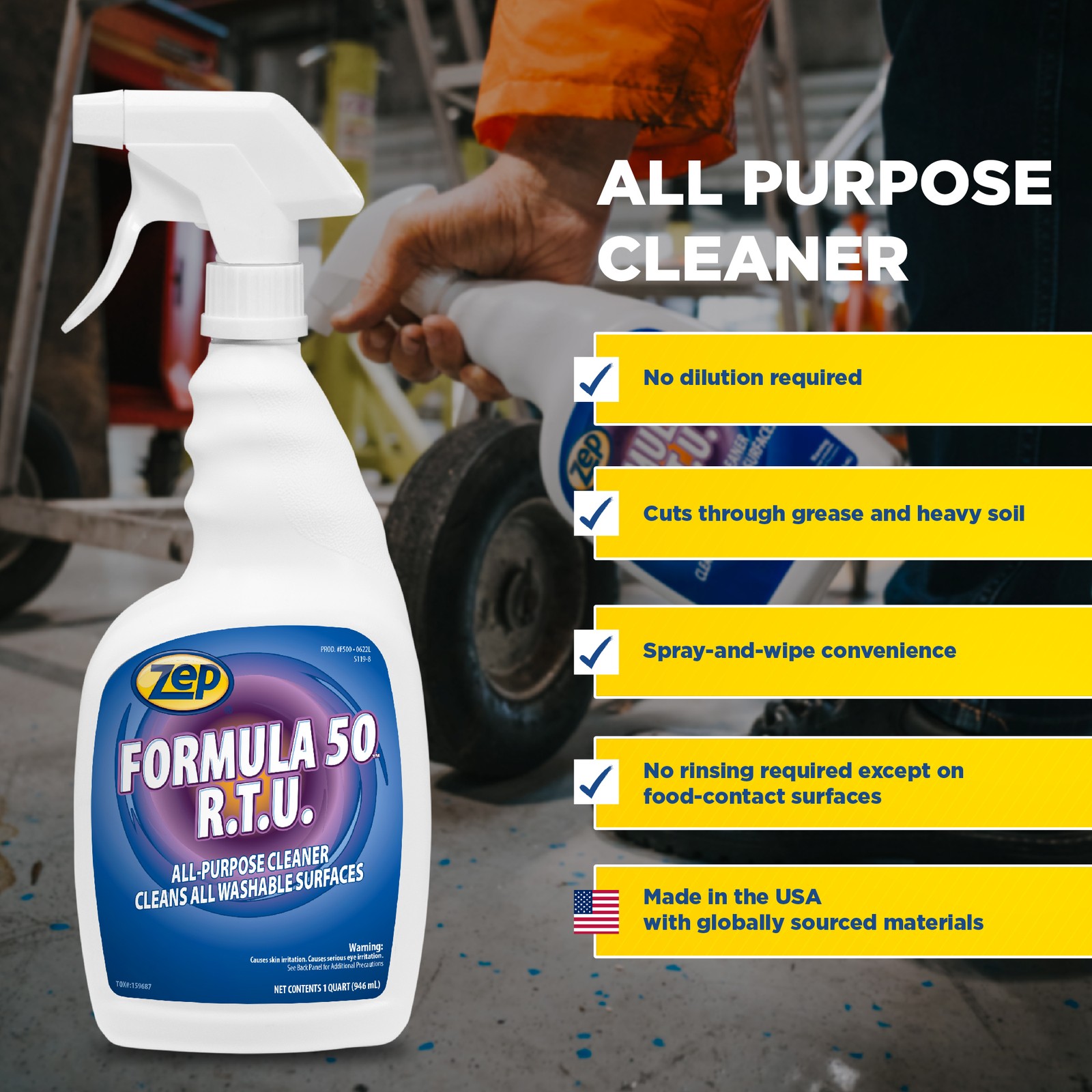 Zep Formula 50 R.T.U. All-Purpose Cleaner -1 Qt (Case of 12) -F50001 –