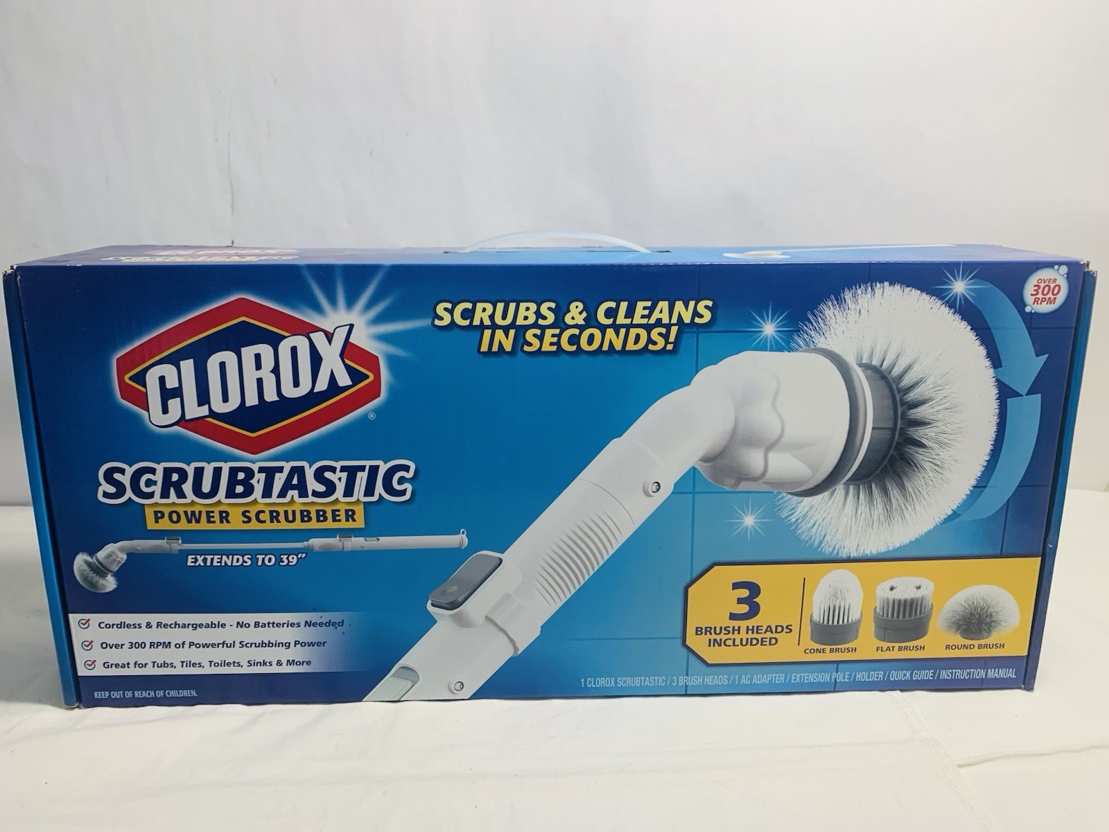 Clorox Scrubtastic Power Scrubber Cordless Rechargeable Extends To 39”