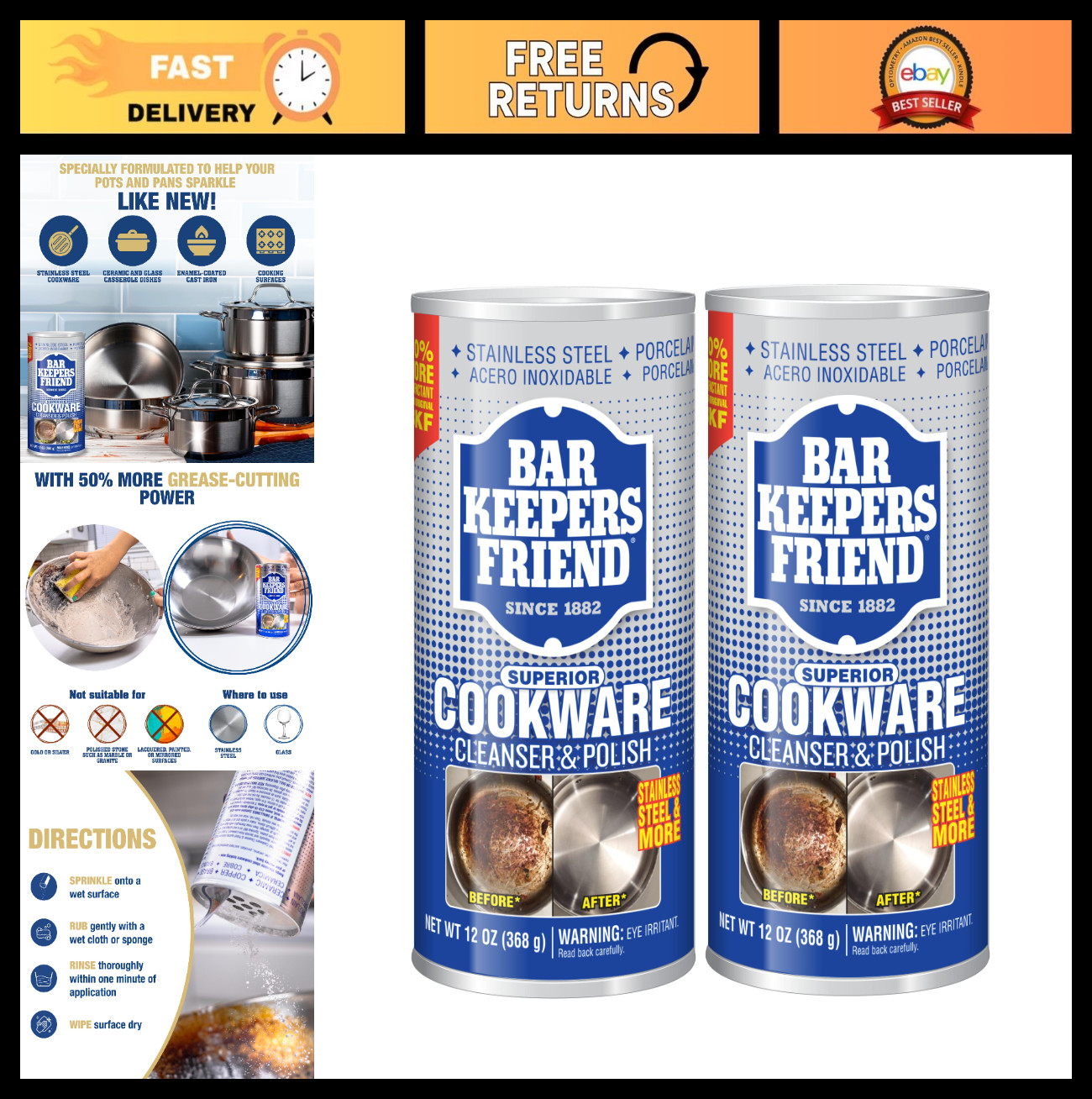 Cookware Cleaner & Polish – 2 x 12 oz Stainless Steel Degreaser for Pots, Pans,