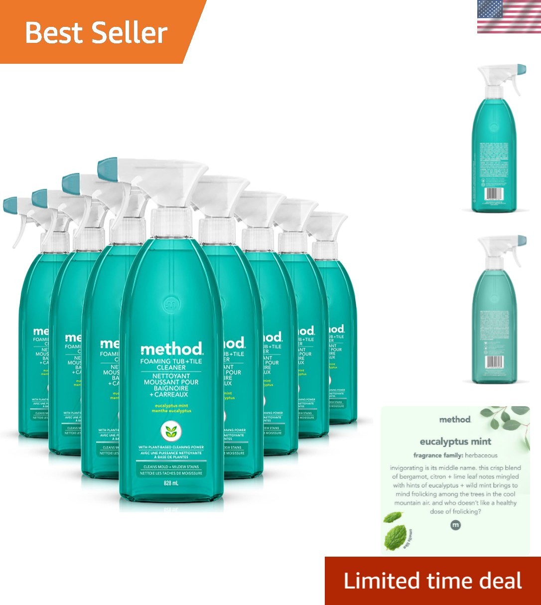 Eucalyptus Mint Foaming Tub & Tile Cleaner, 28 oz (Pack of 8) – Eco-Friendly