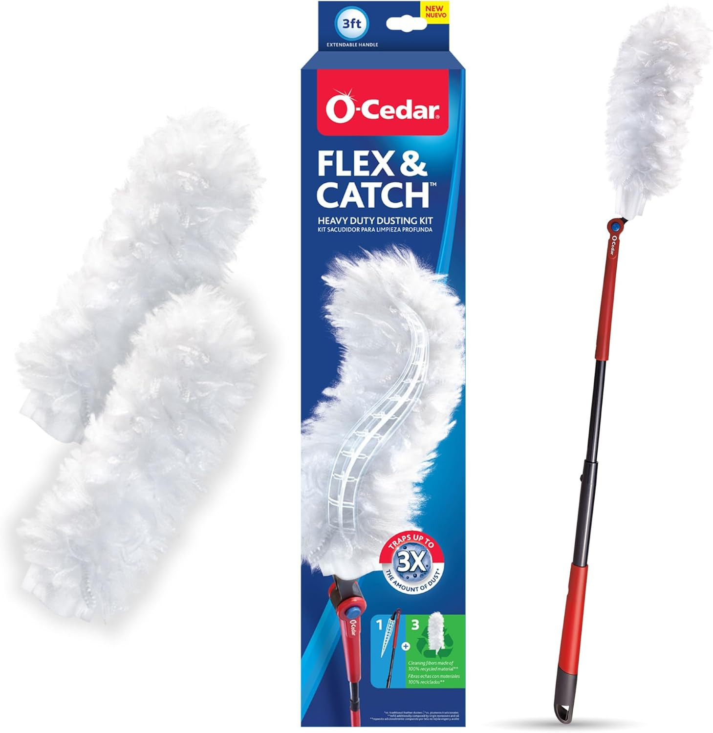 O-Cedar Flex & Catch Heavy Duty Dusting Kit with 3 Disposable Duster Refills | E