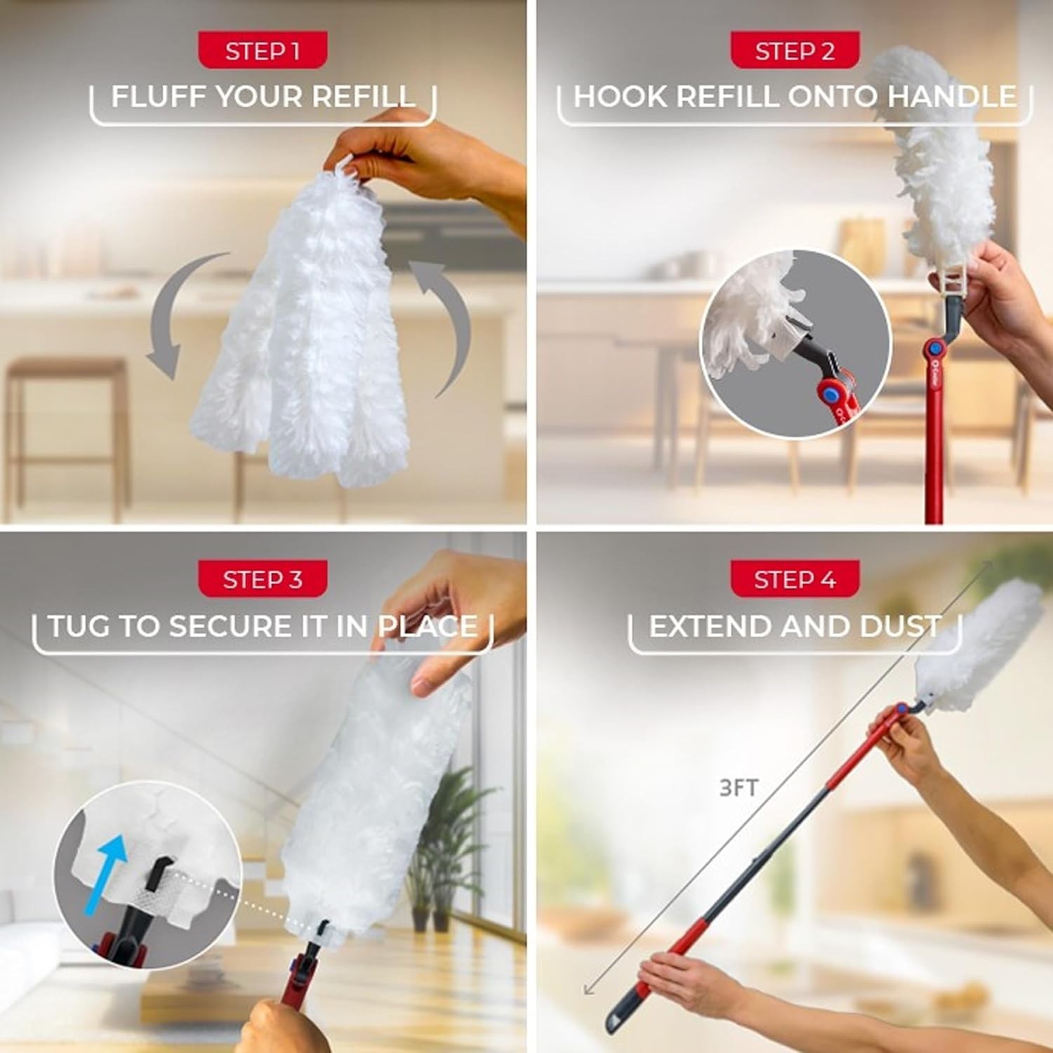 Heavy Duty Dusting Kit 3 Disposable Duster Refills Extendable 3 Ft Handle
